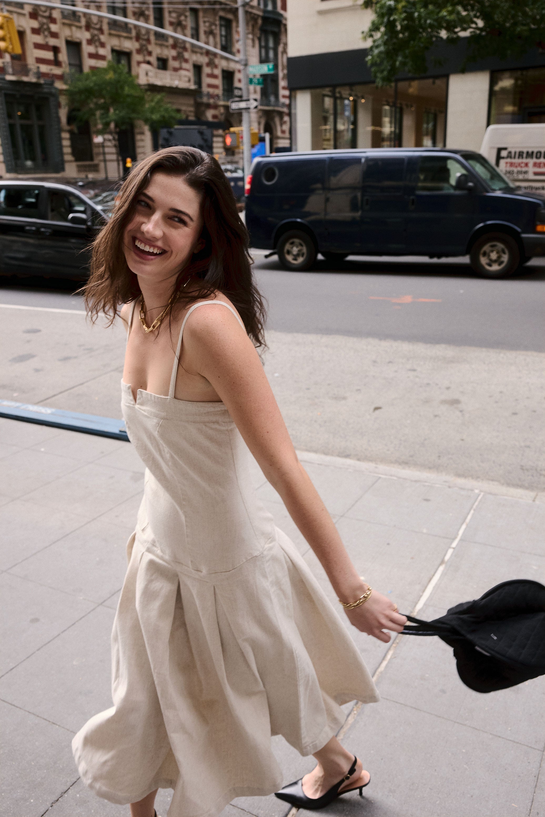 Maddie Dress in Ecru Denim - seventy + mochi