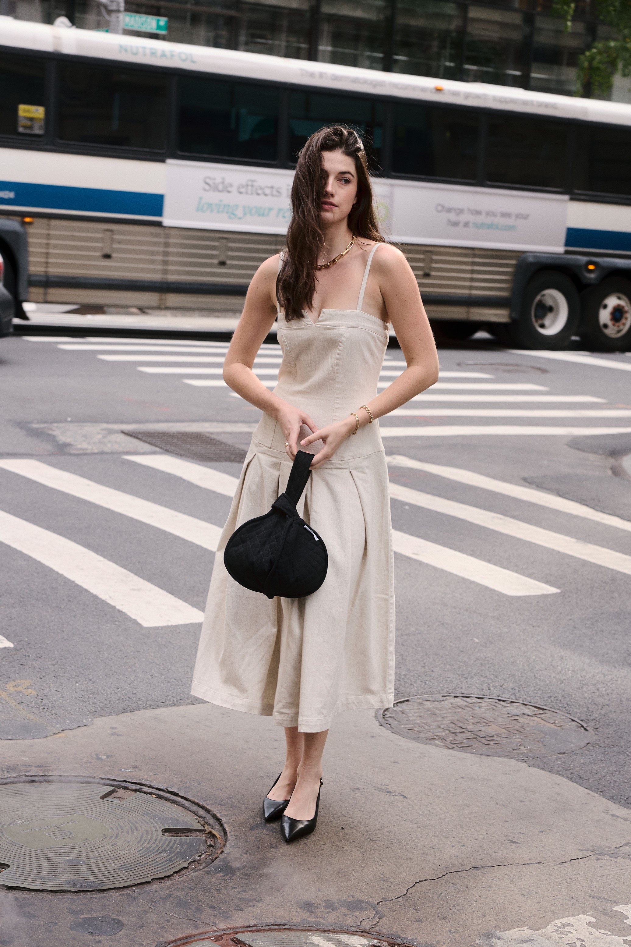 Maddie Dress in Ecru Denim - seventy + mochi