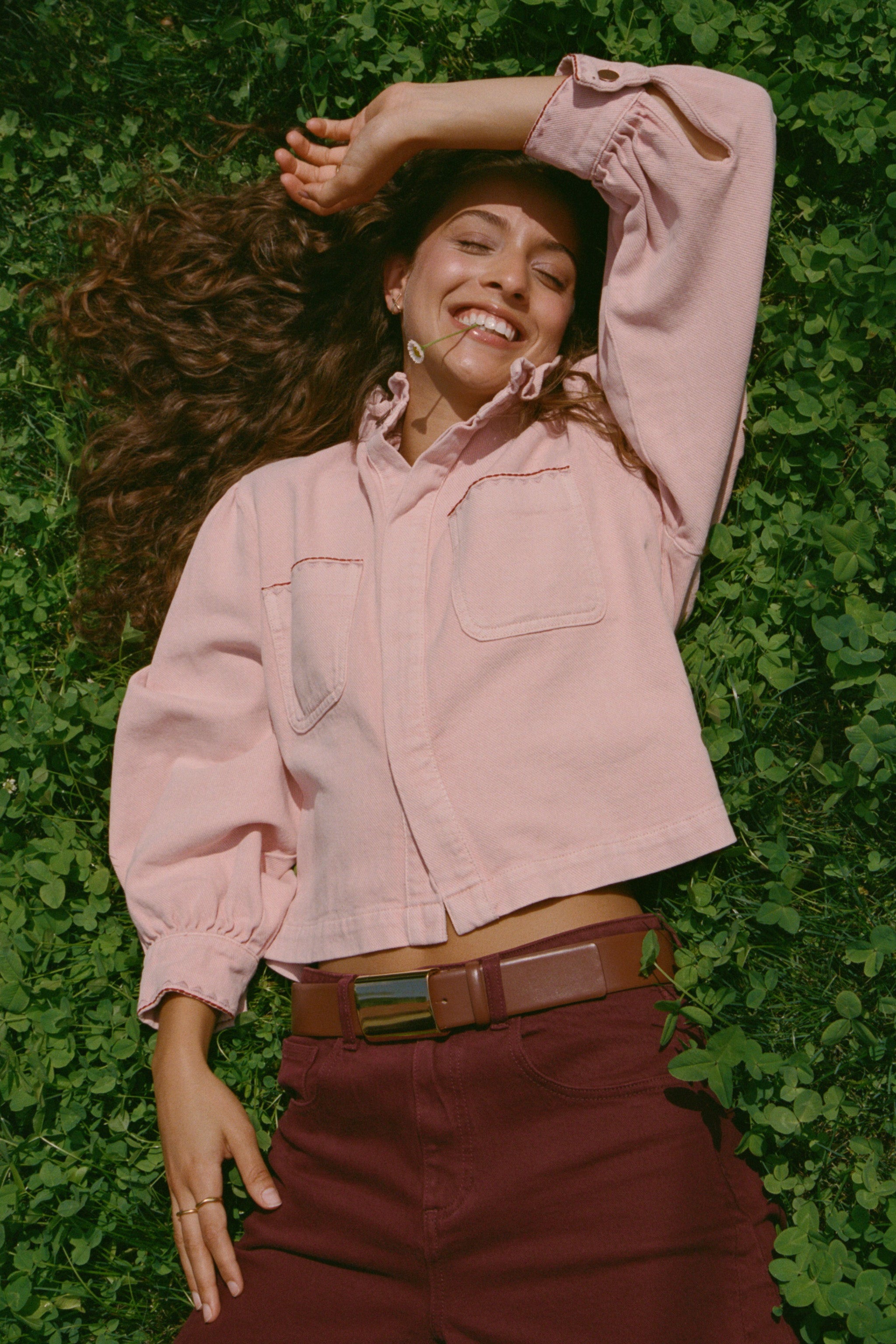 Ziggy Cropped Denim Jacket in Peony Pink Ziggy Cropped Denim Jacket in Peony Pink