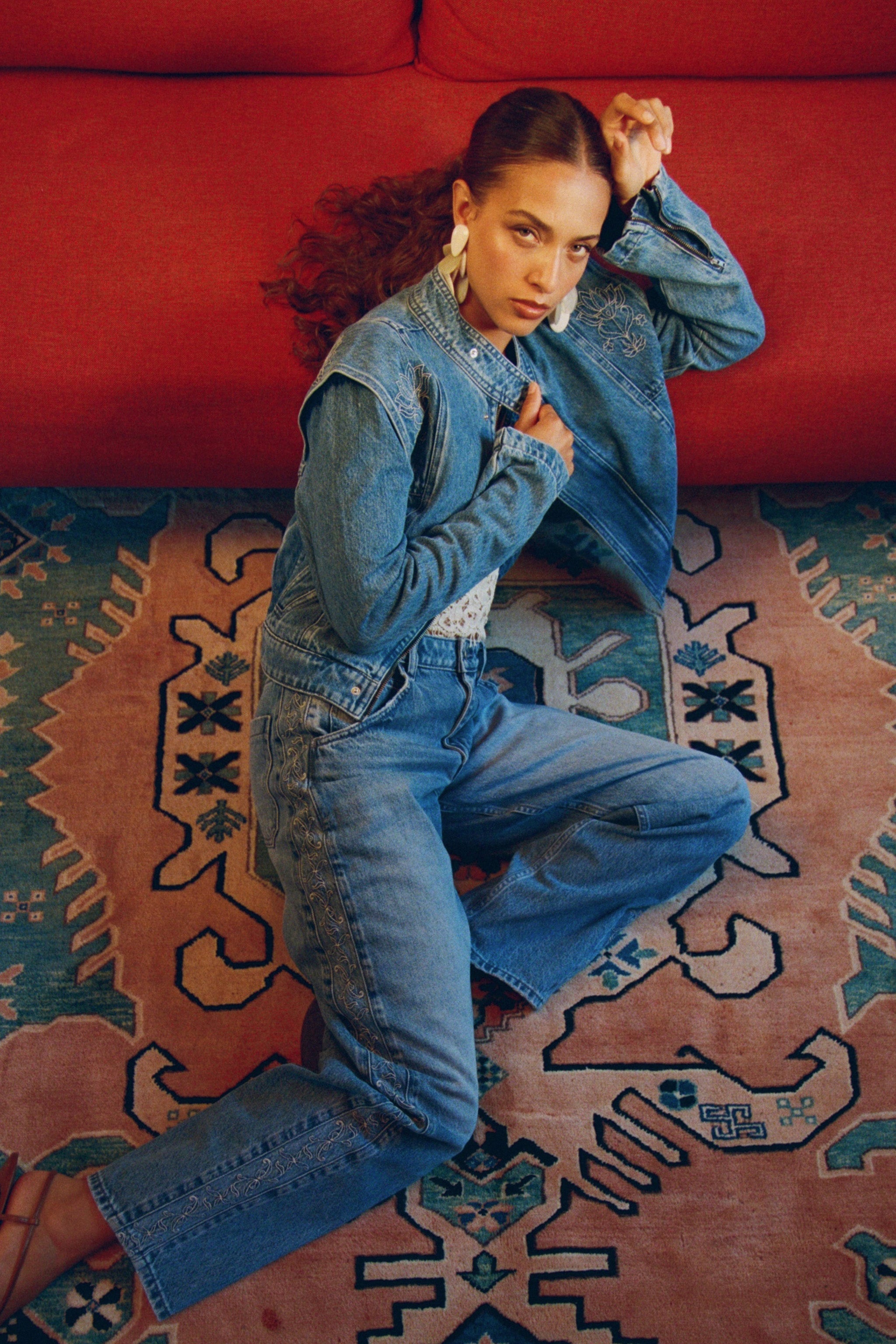 June Embroidered Denim Jacket in Malibu
