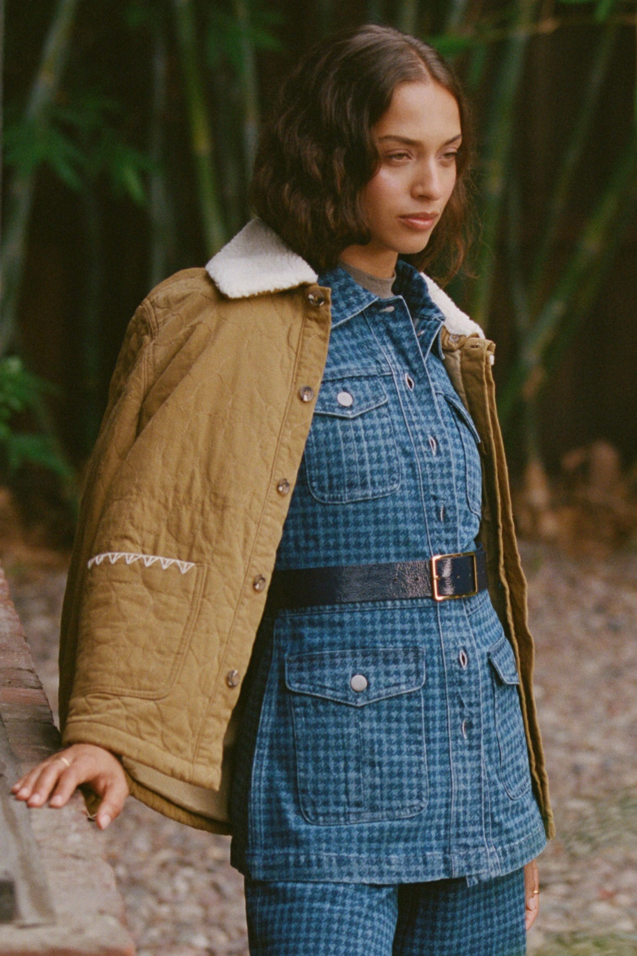 Frida Sherpa Collar Quilted Jacket in Olive