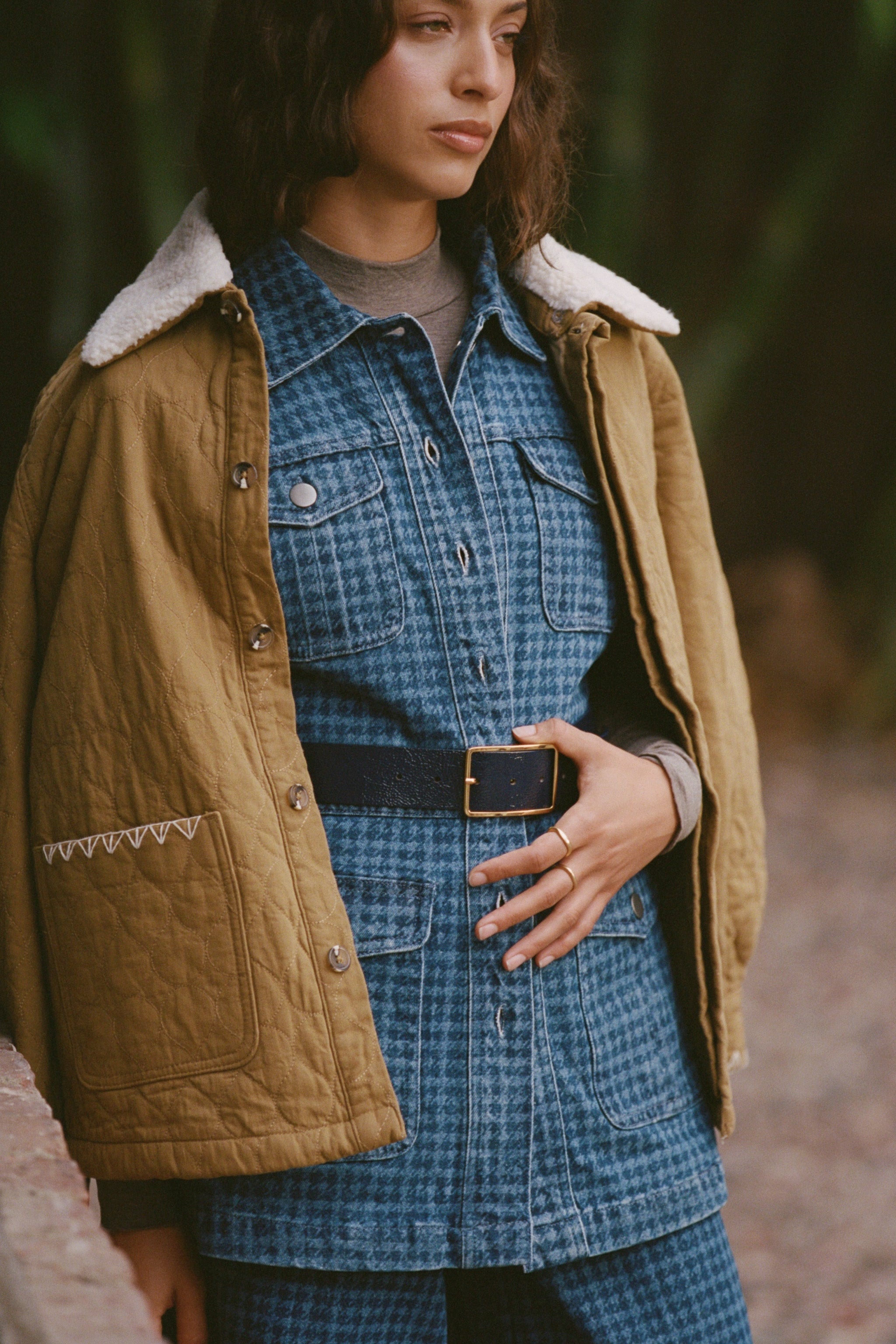 Ani Denim Vest in Houndstooth Idaho