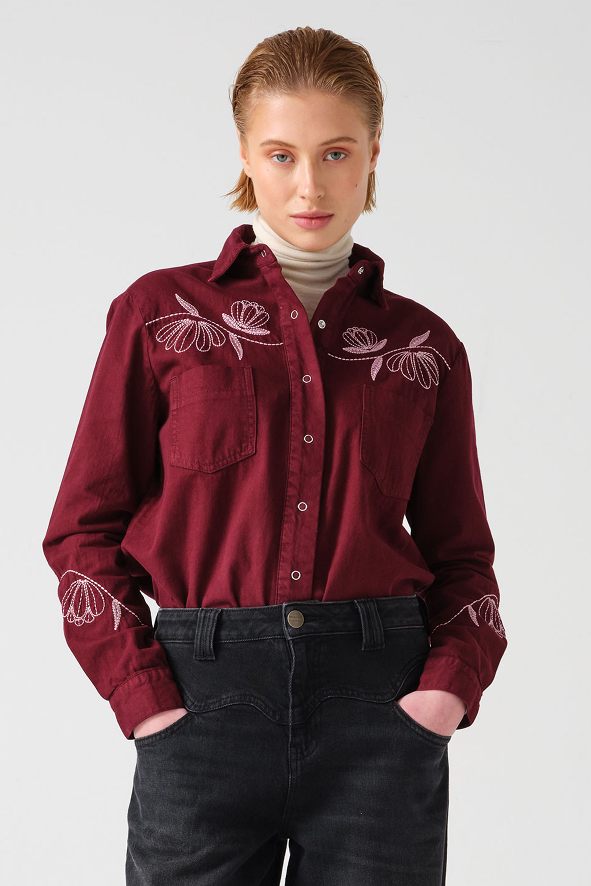 Flor Ray Shirt in Burgundy - seventy + mochi