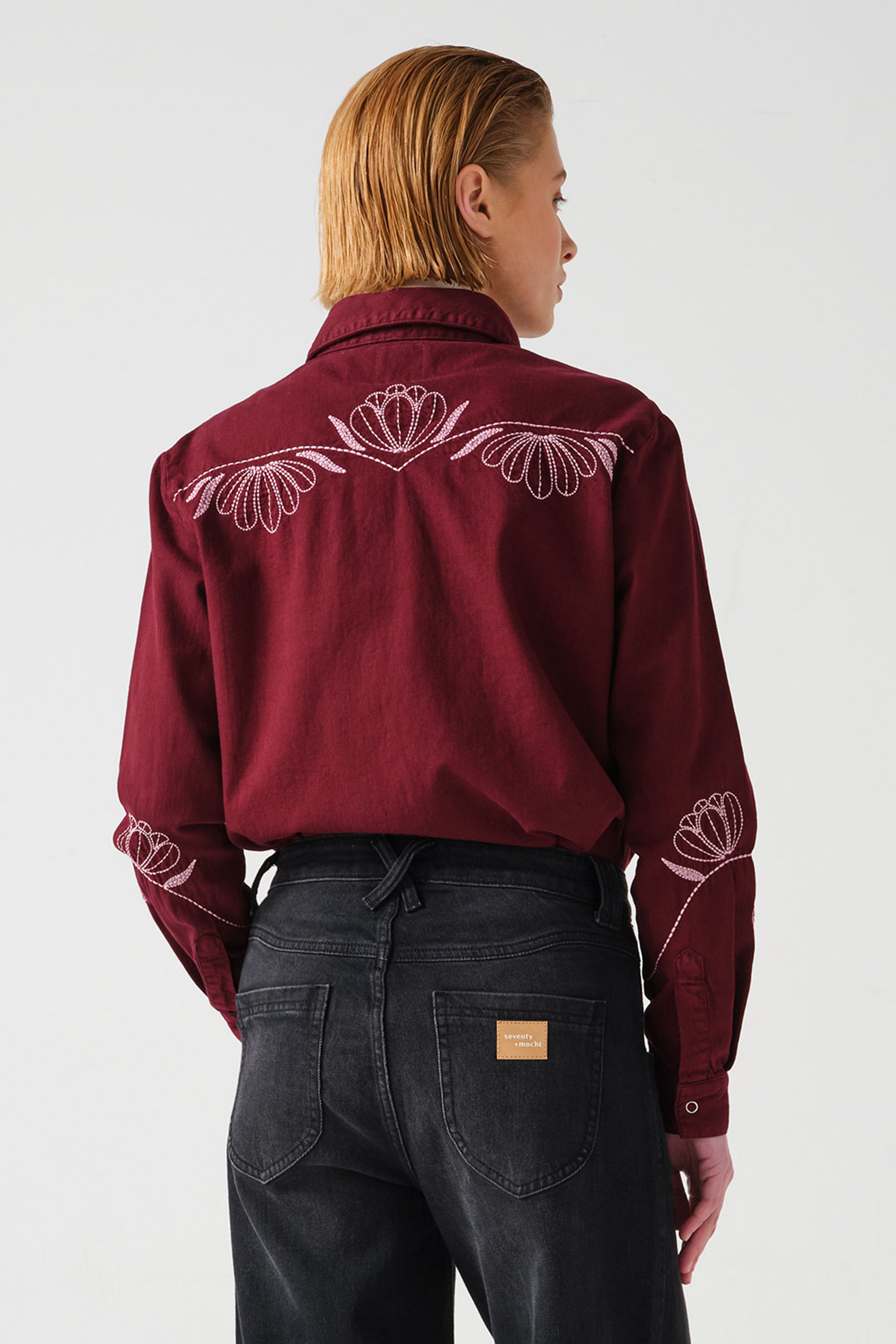 Flor Ray Shirt in Burgundy - seventy + mochi