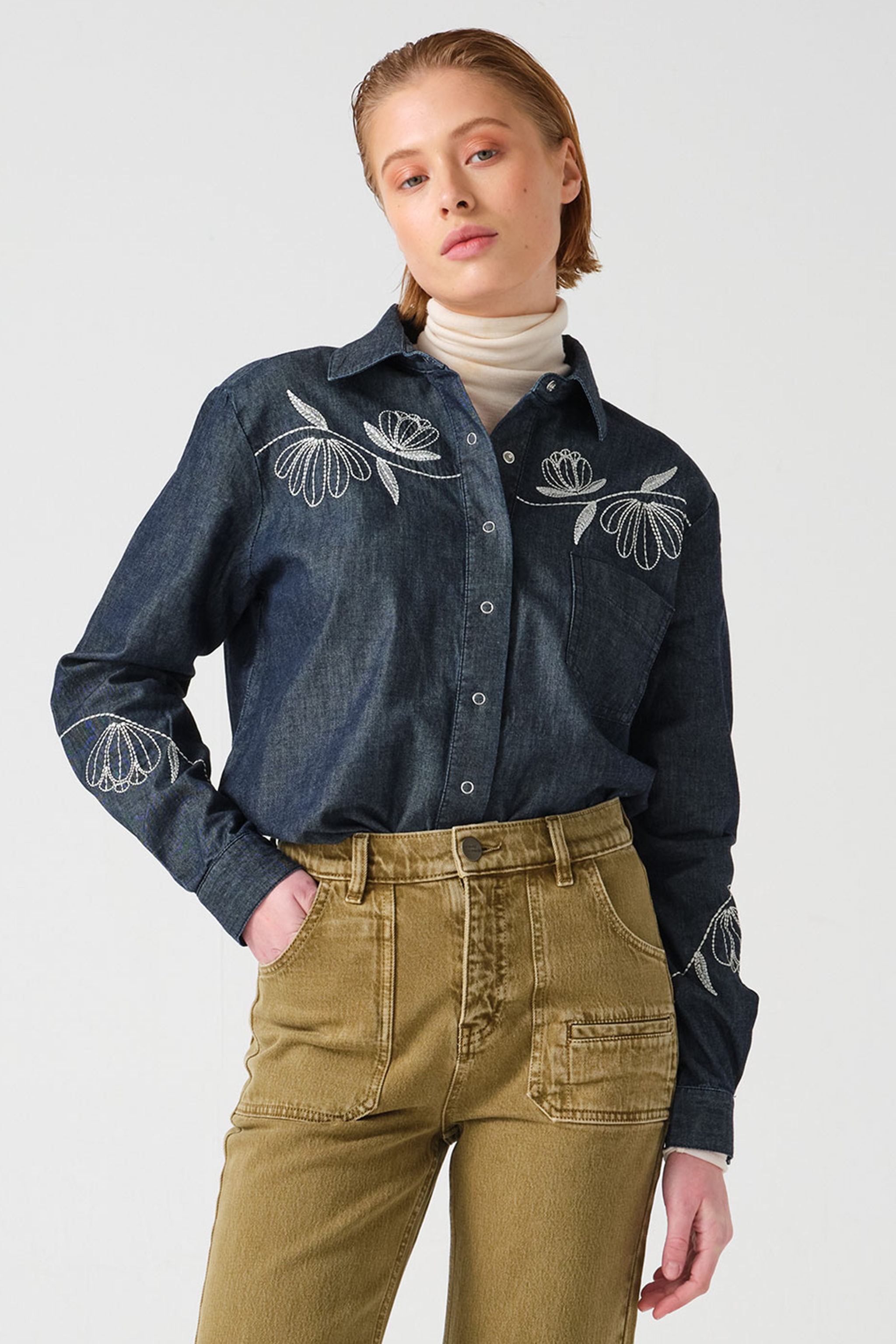 Flor Ray Shirt in Indigo Rinse - seventy + mochi