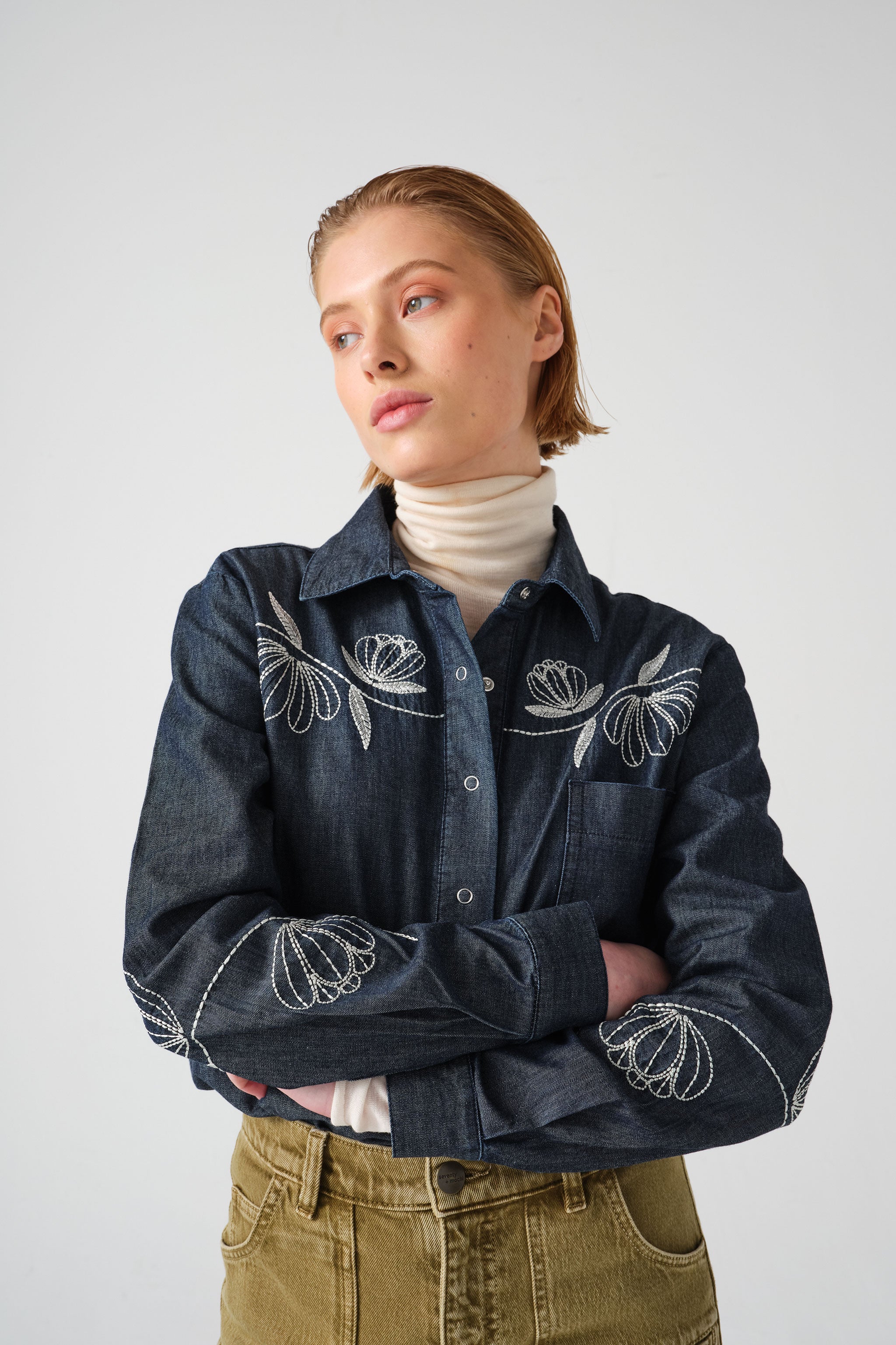 Flor Ray Shirt in Indigo Rinse - seventy + mochi