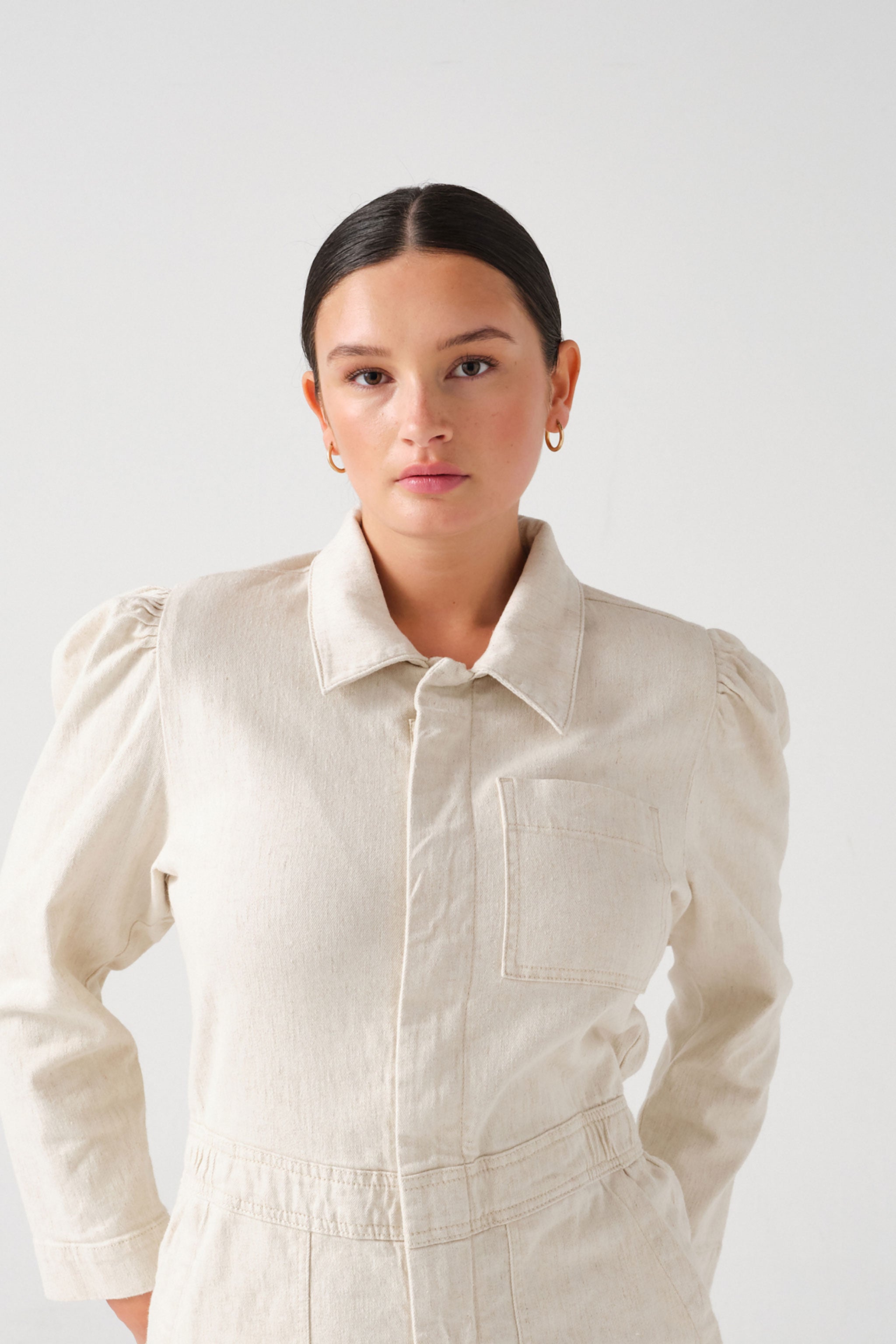 Lorna Jumpsuit in Ecru Denim - seventy + mochi