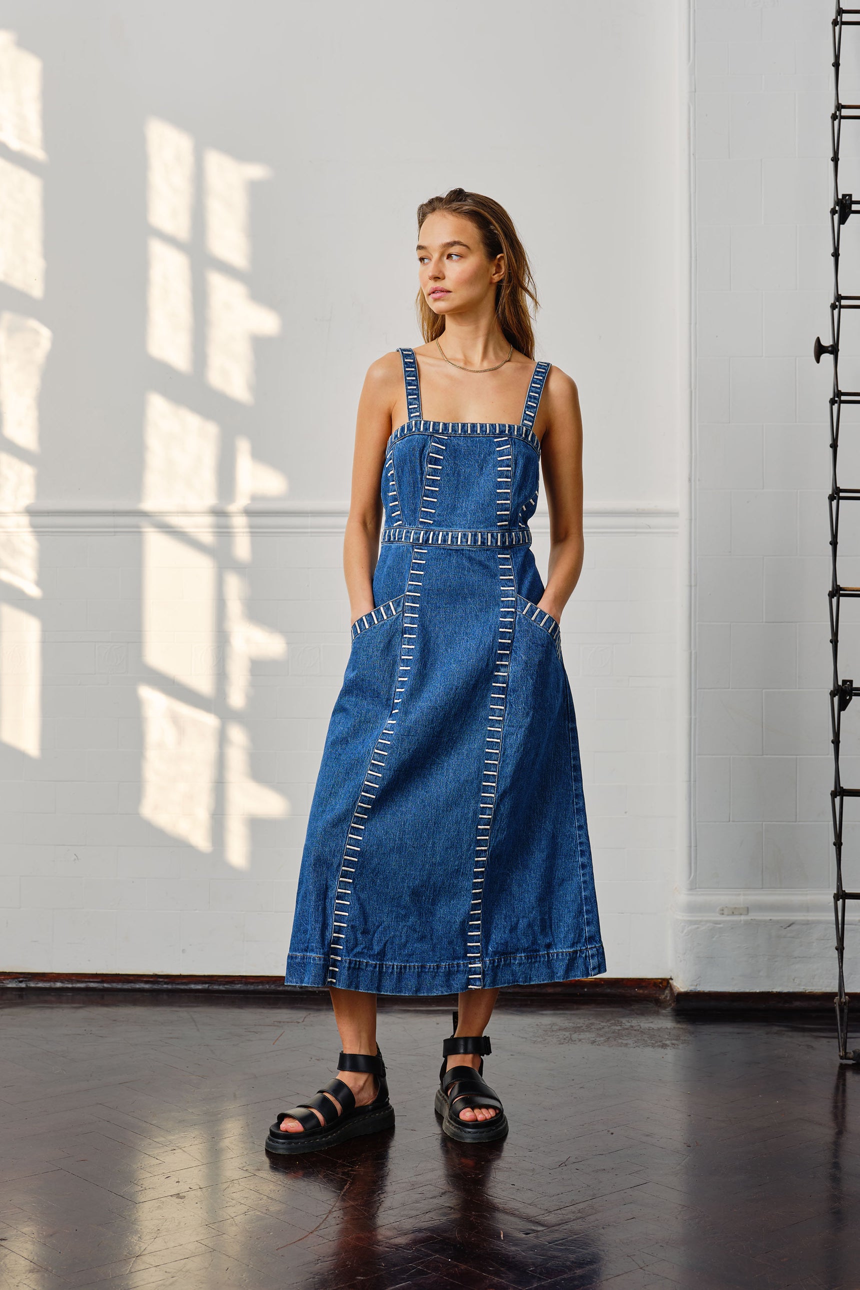 denim dress korean fashion Korean Style] Long Sleeve Single Breasted Denim Dress w/ Belt – Ordicle main image 0