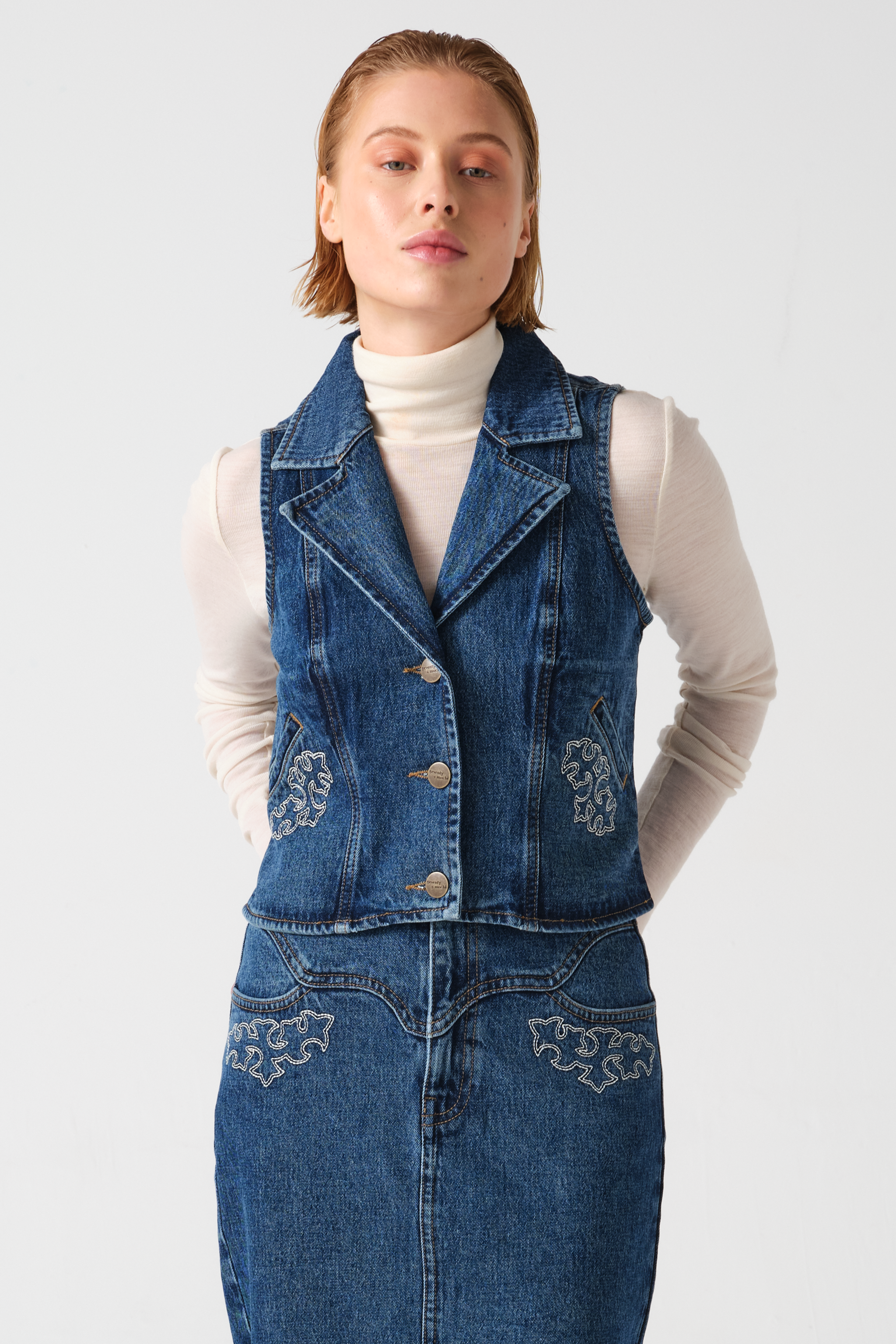 Embroidered Mia Waistcoat in Idaho Vintage - seventy + mochi