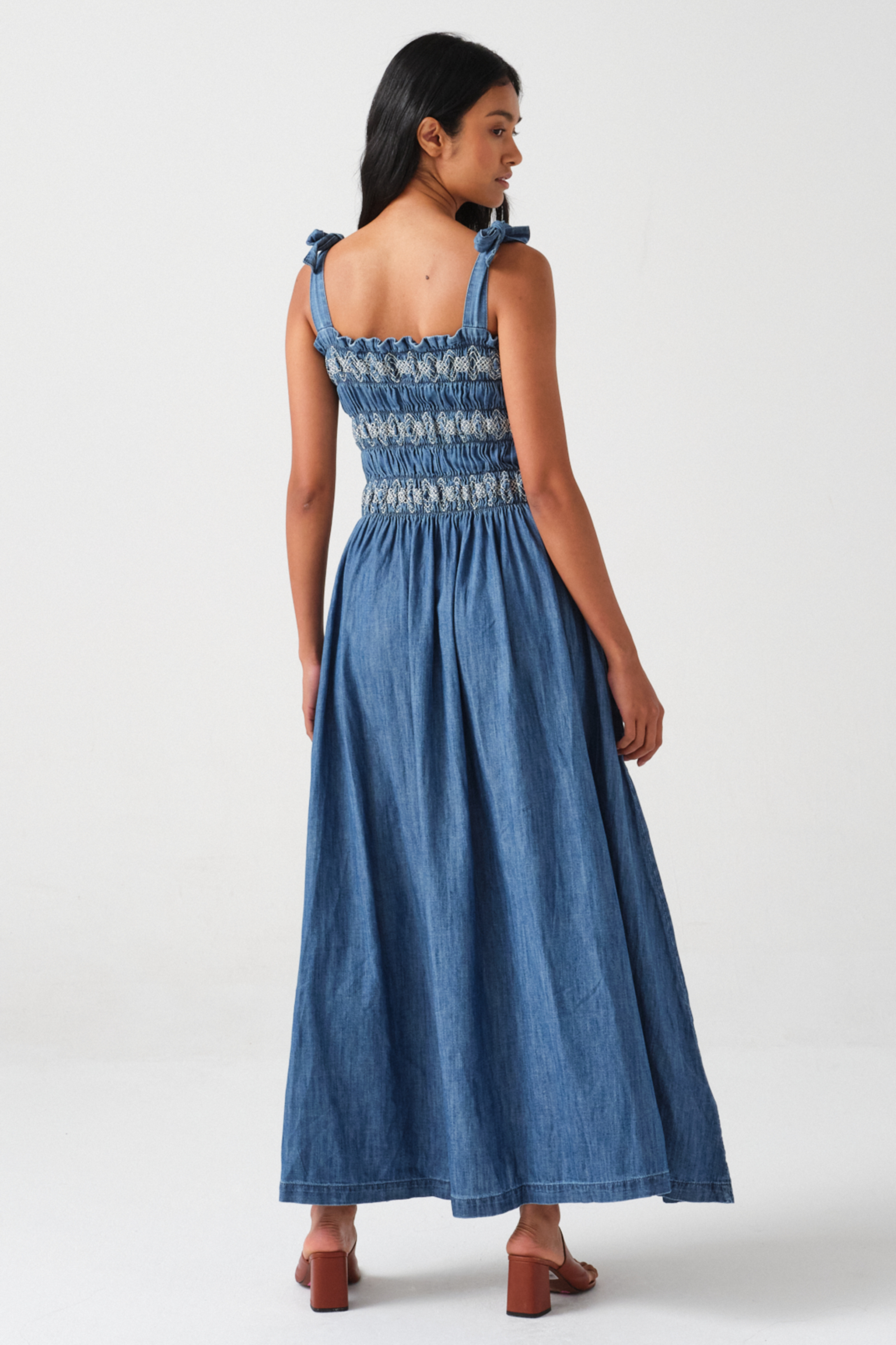 Sally Tie Bandeau Dress in Washed Indigo - seventy + mochi