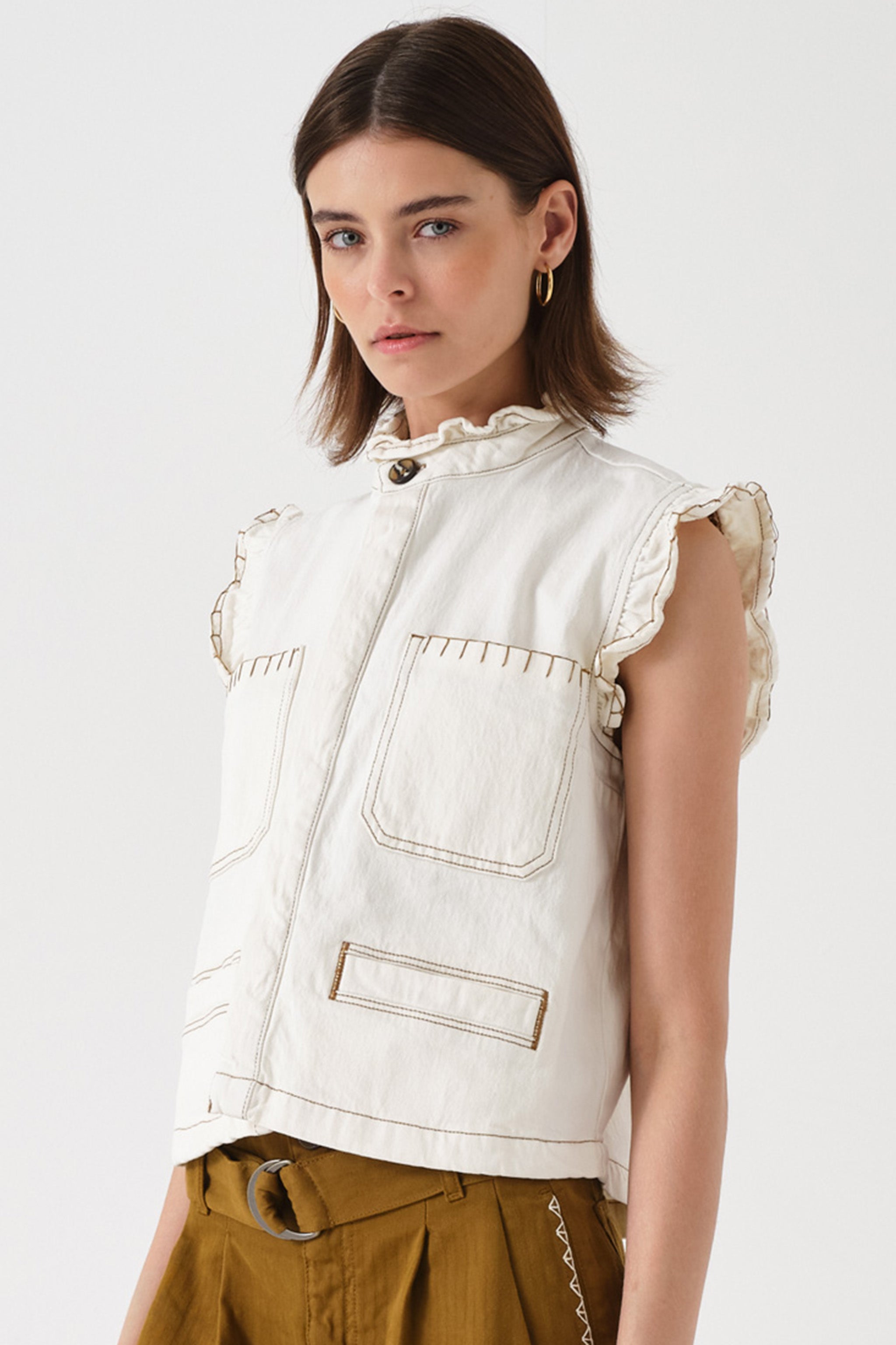 Pablo Vest in Ecru Denim - seventy + mochi