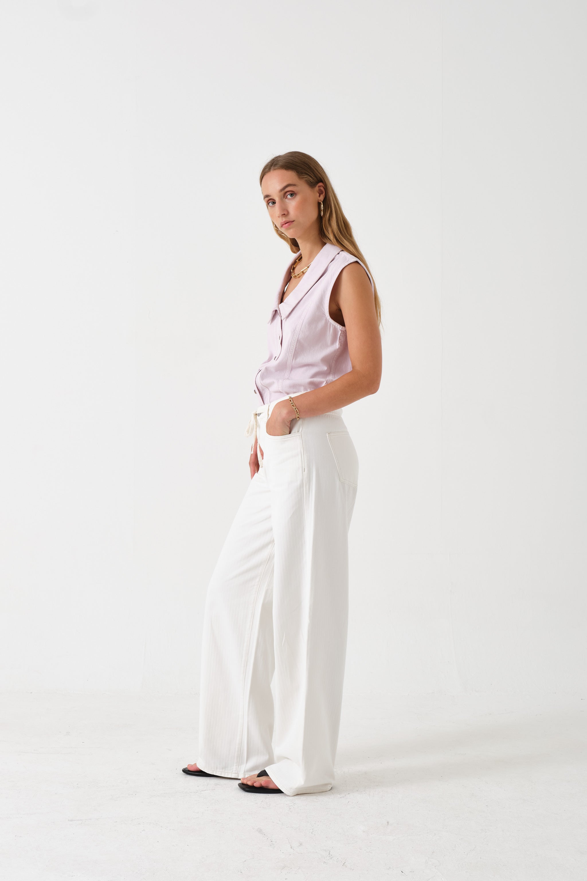 Blake Low Rise Jean in Herringbone Ecru - seventy + mochi