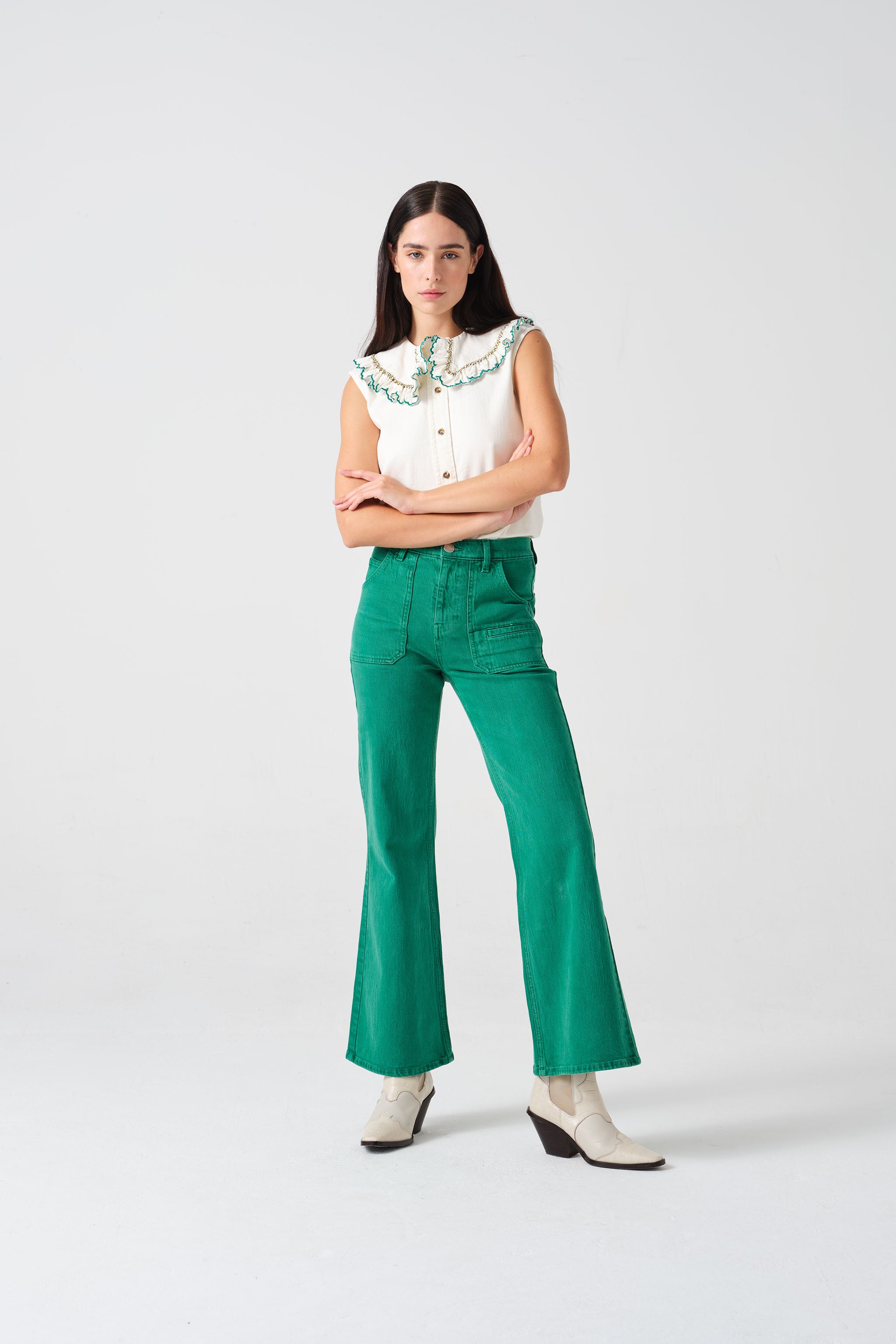 Daisy Blouse Sleeveless in Ecru Denim - seventy + mochi