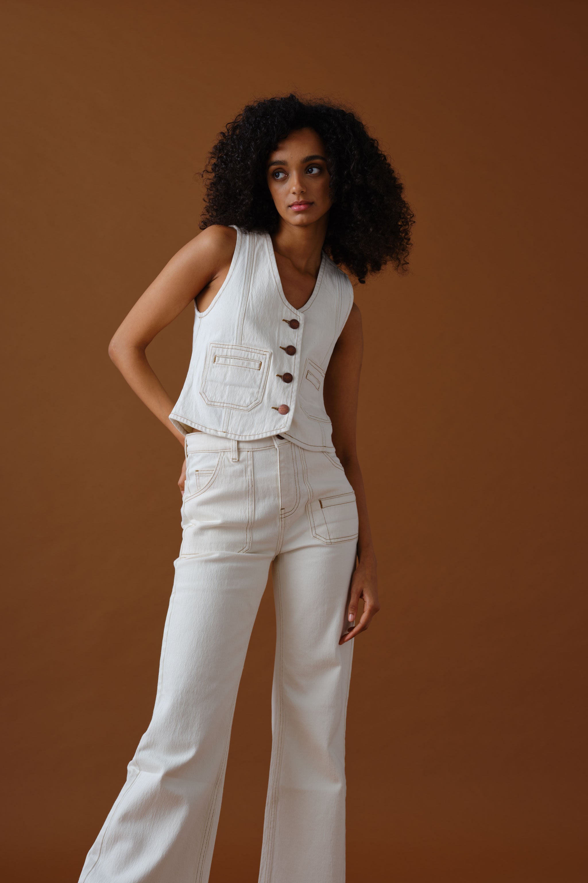 Bea Waistcoat in Ecru Denim - seventy + mochi