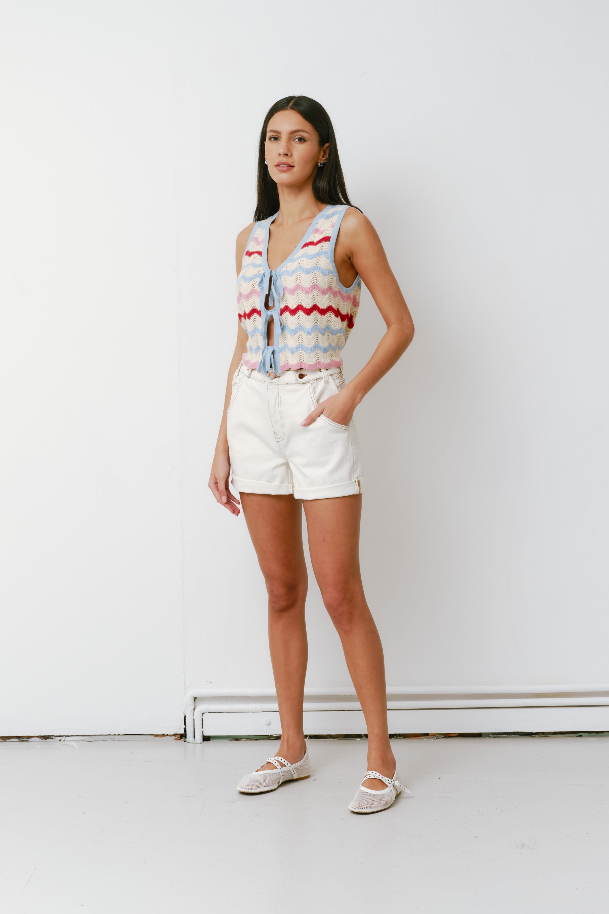 Edie Cashmere Tie Vest in Baby Blue Stripe - seventy + mochi