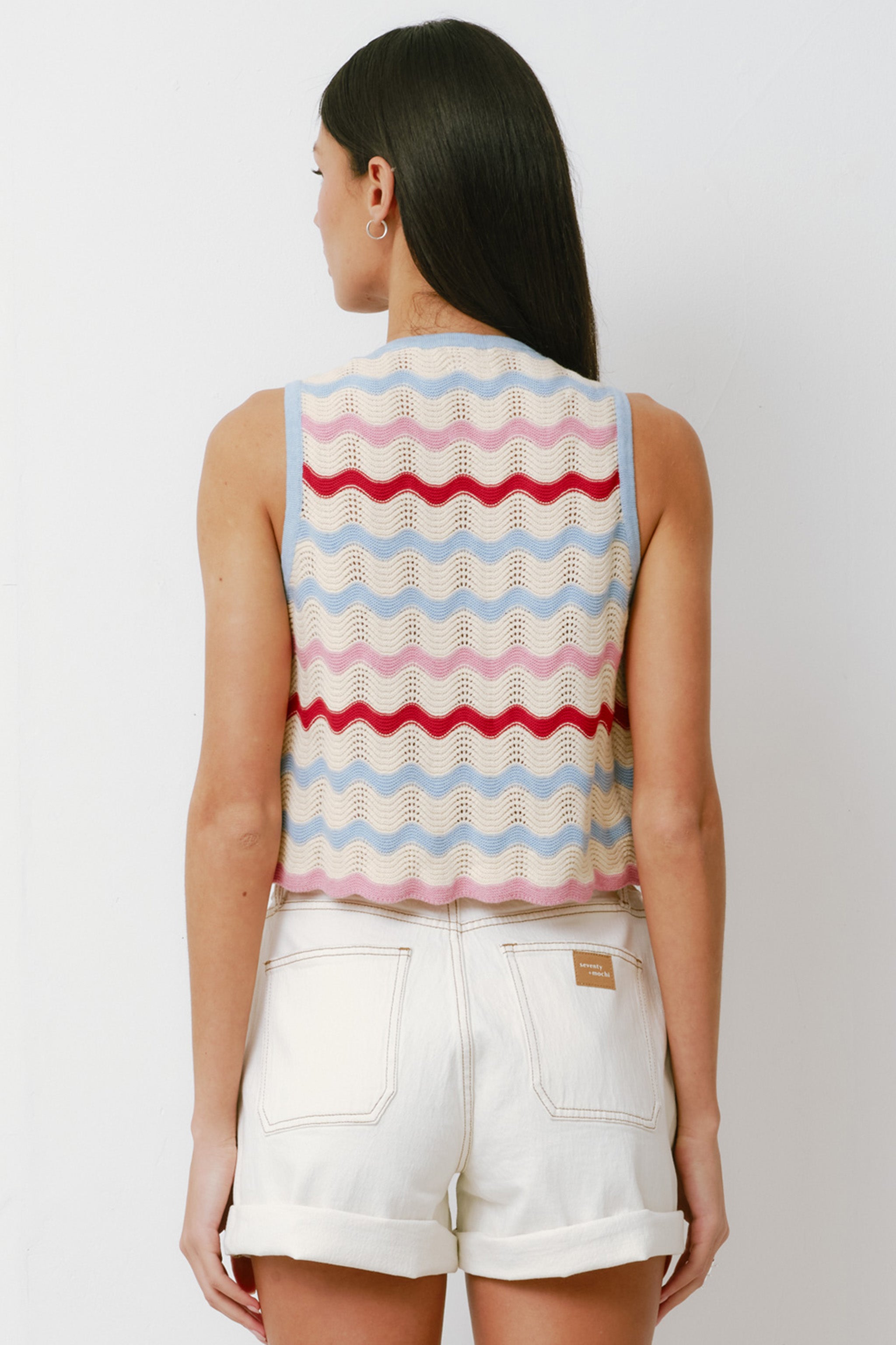 Edie Cashmere Tie Vest in Baby Blue Stripe - seventy + mochi