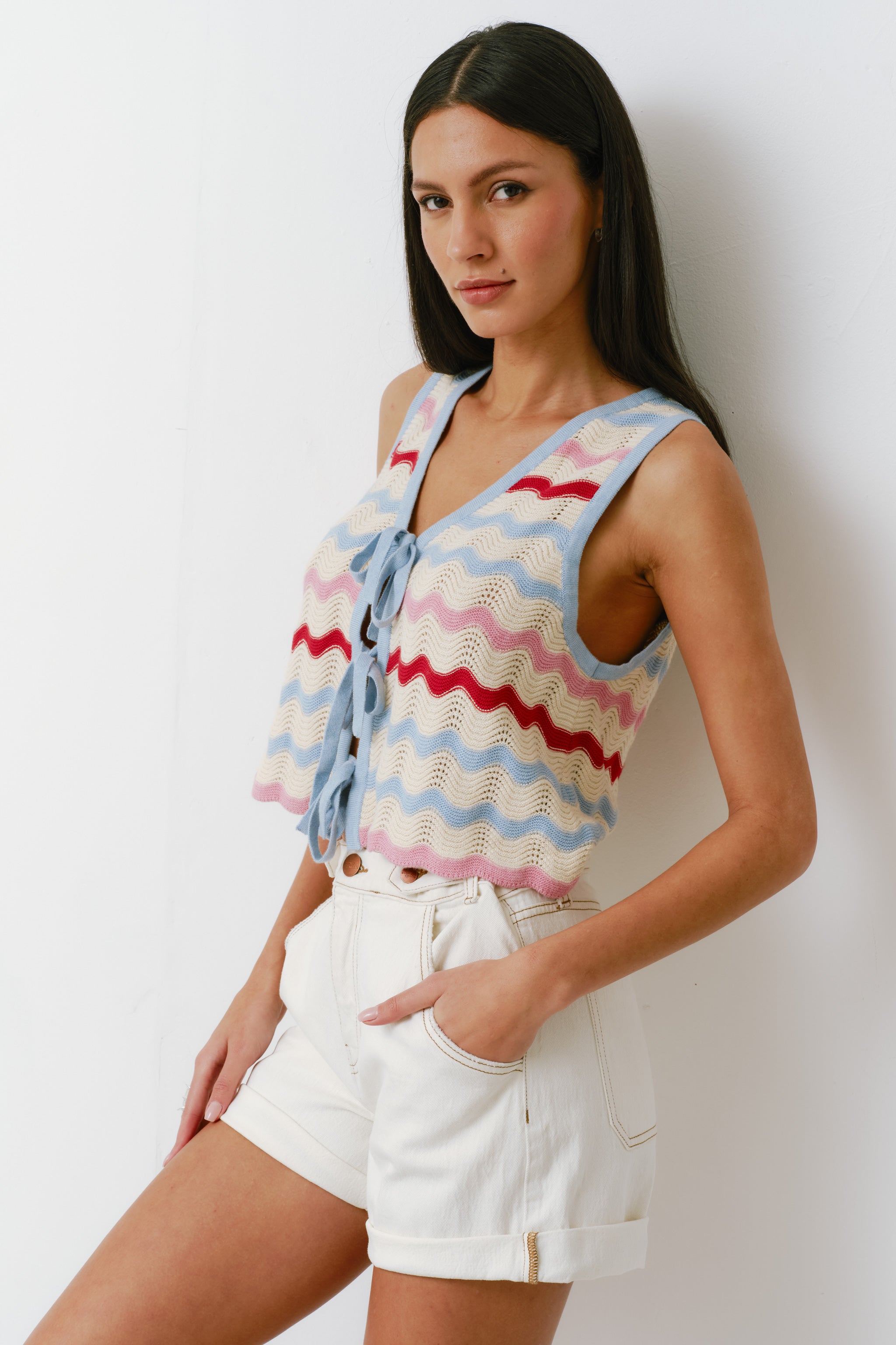 Edie Tie Vest in Baby Blue Stripe