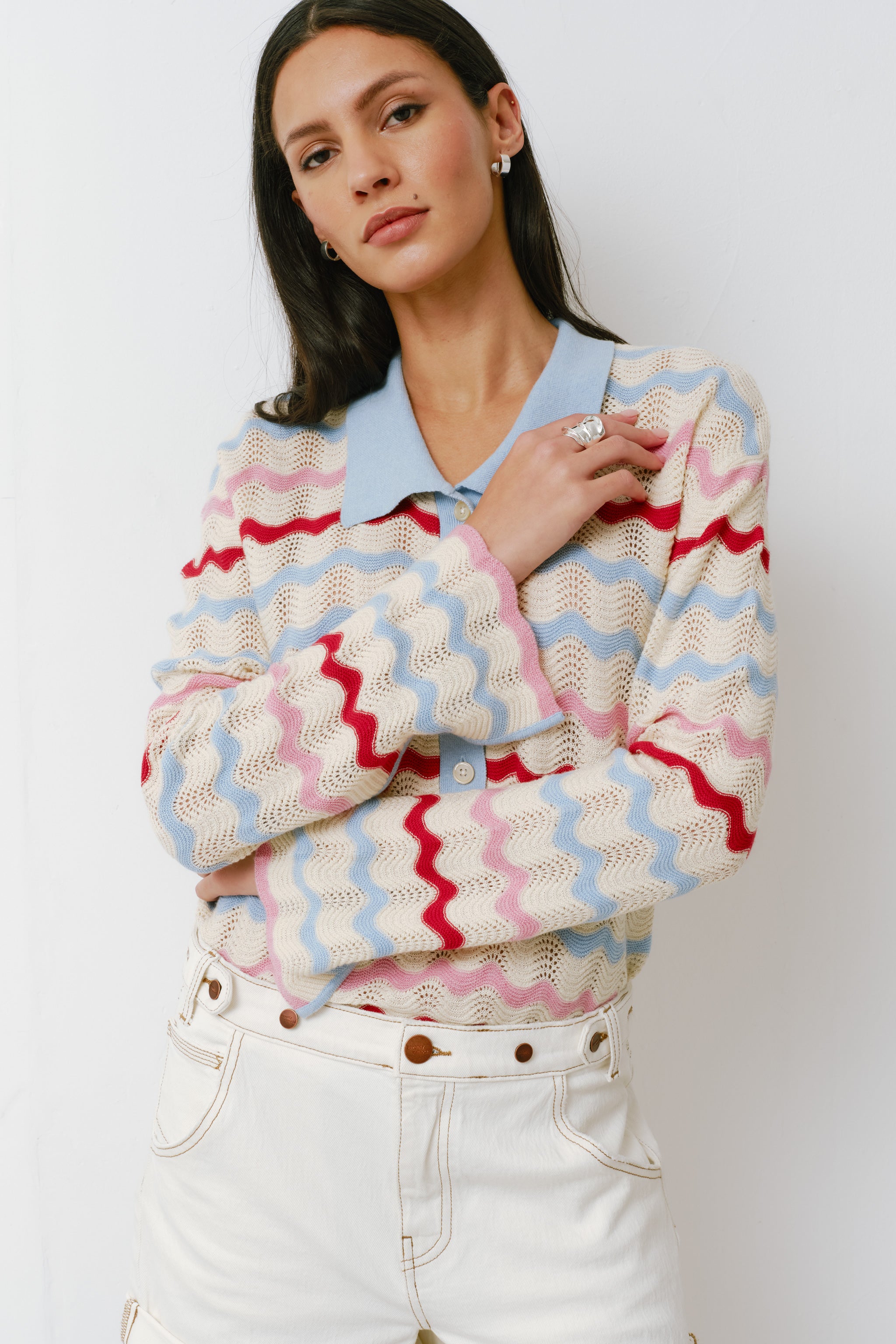 Edie Henley Top in Baby Blue Stripe
