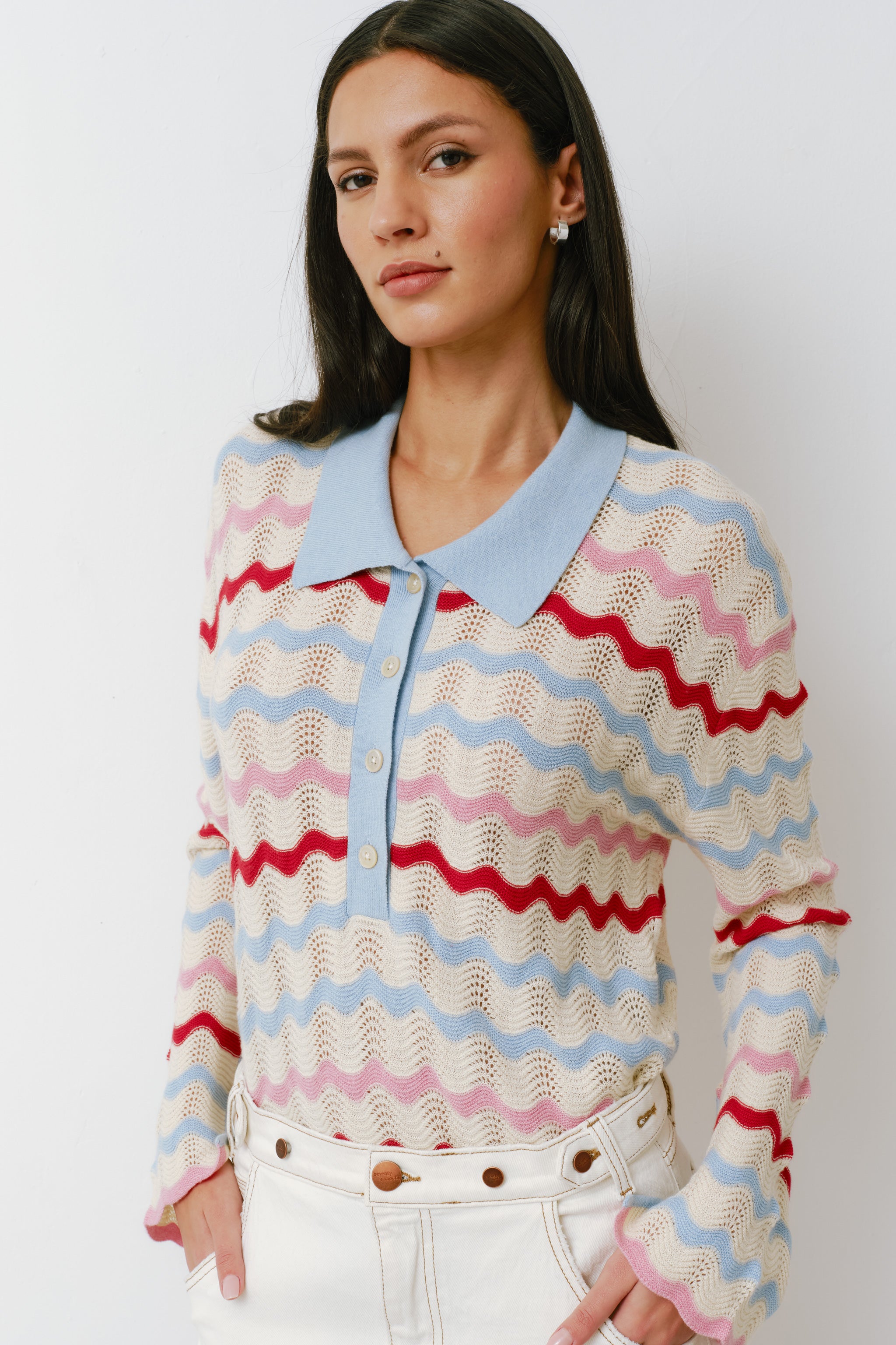 Edie Henley Top in Baby Blue Stripe