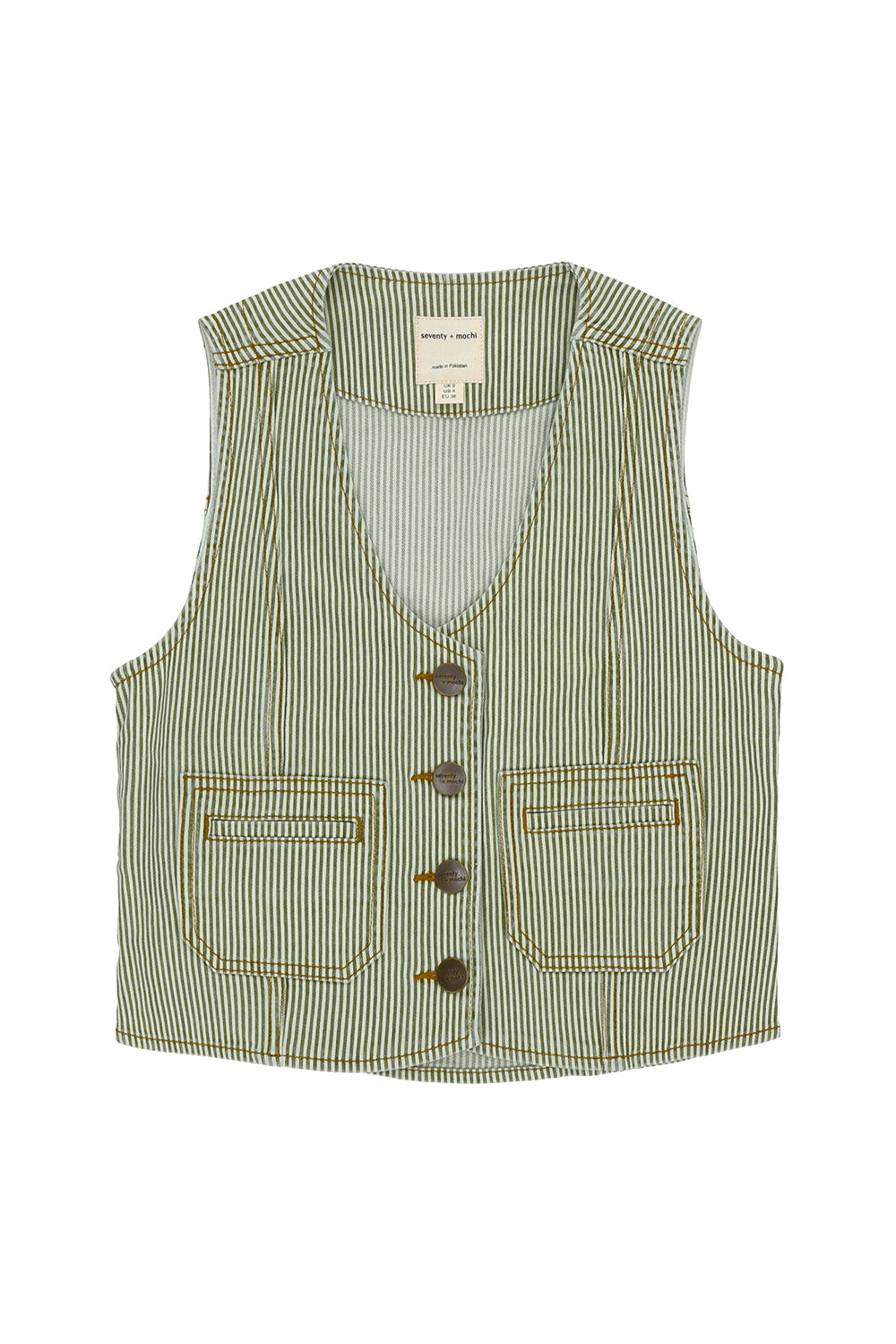 Bea Waistcoat in Khaki Stripe - seventy + mochi