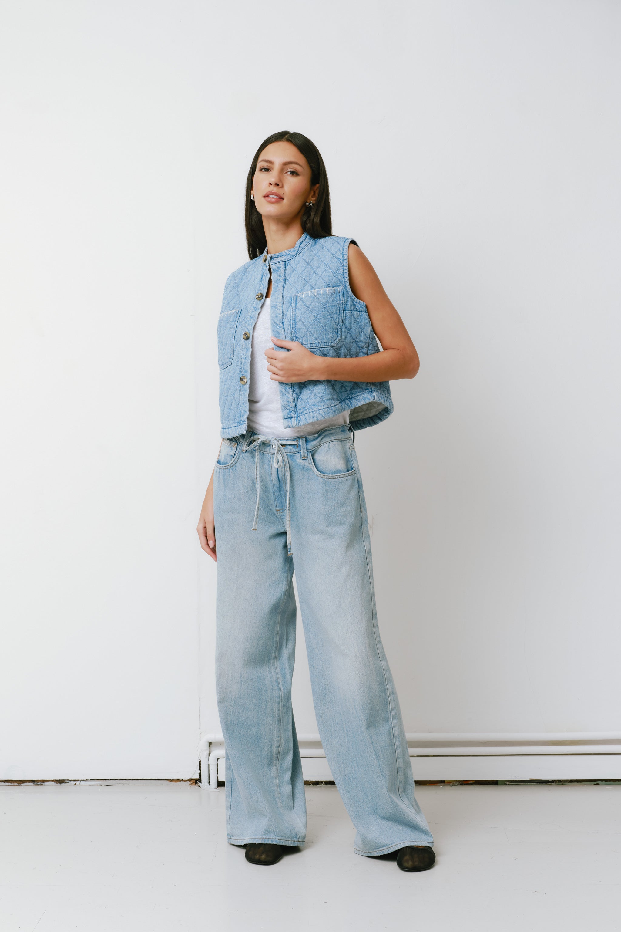 Pablo Quilted Denim Vest in Summer Sky - seventy + mochi