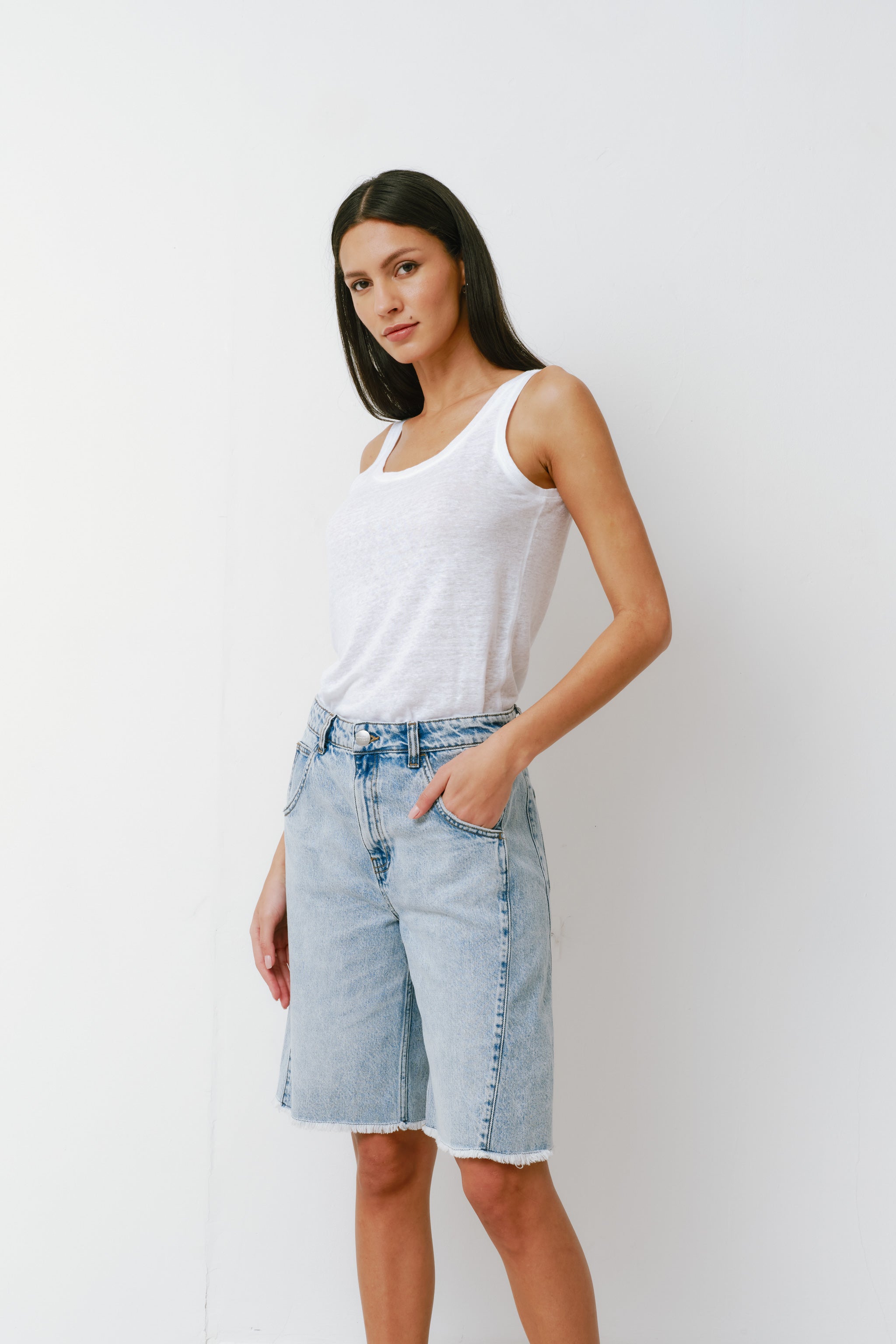 Bo Twisted Denim Short in Austin - seventy + mochi