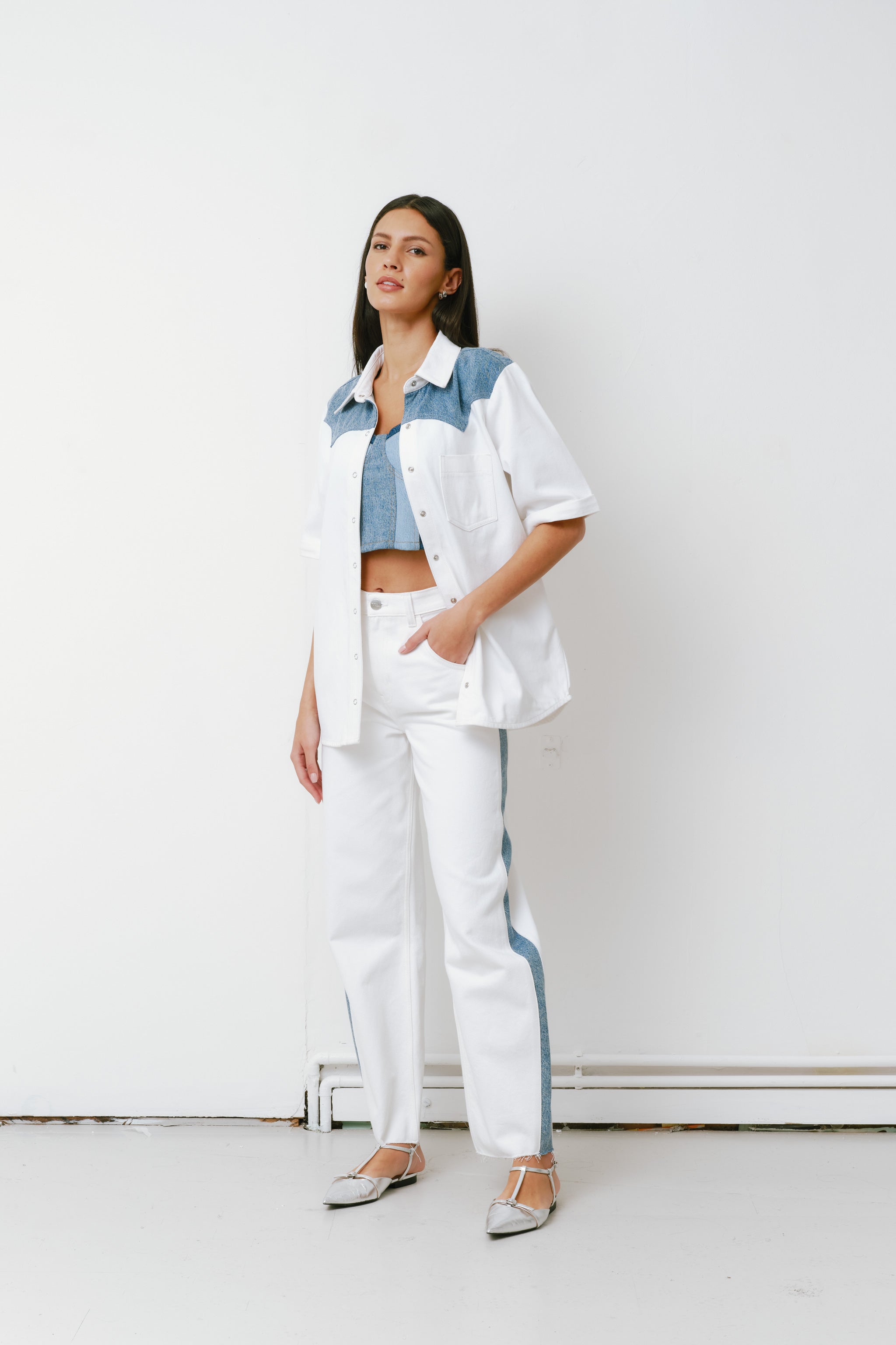 Eva Denim Shirt in Two Tone - seventy + mochi