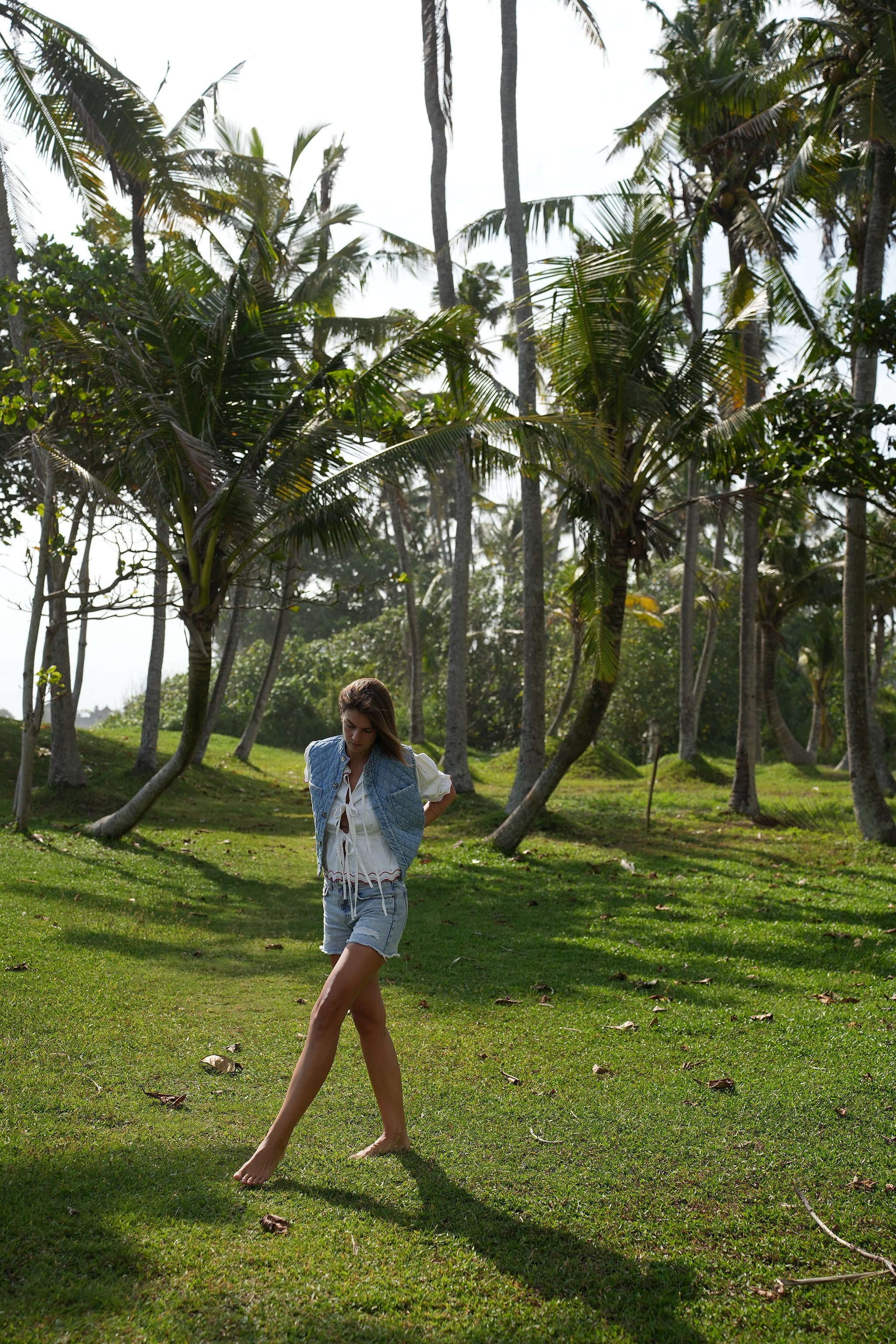 Pablo Quilted Denim Vest in Summer Sky - seventy + mochi