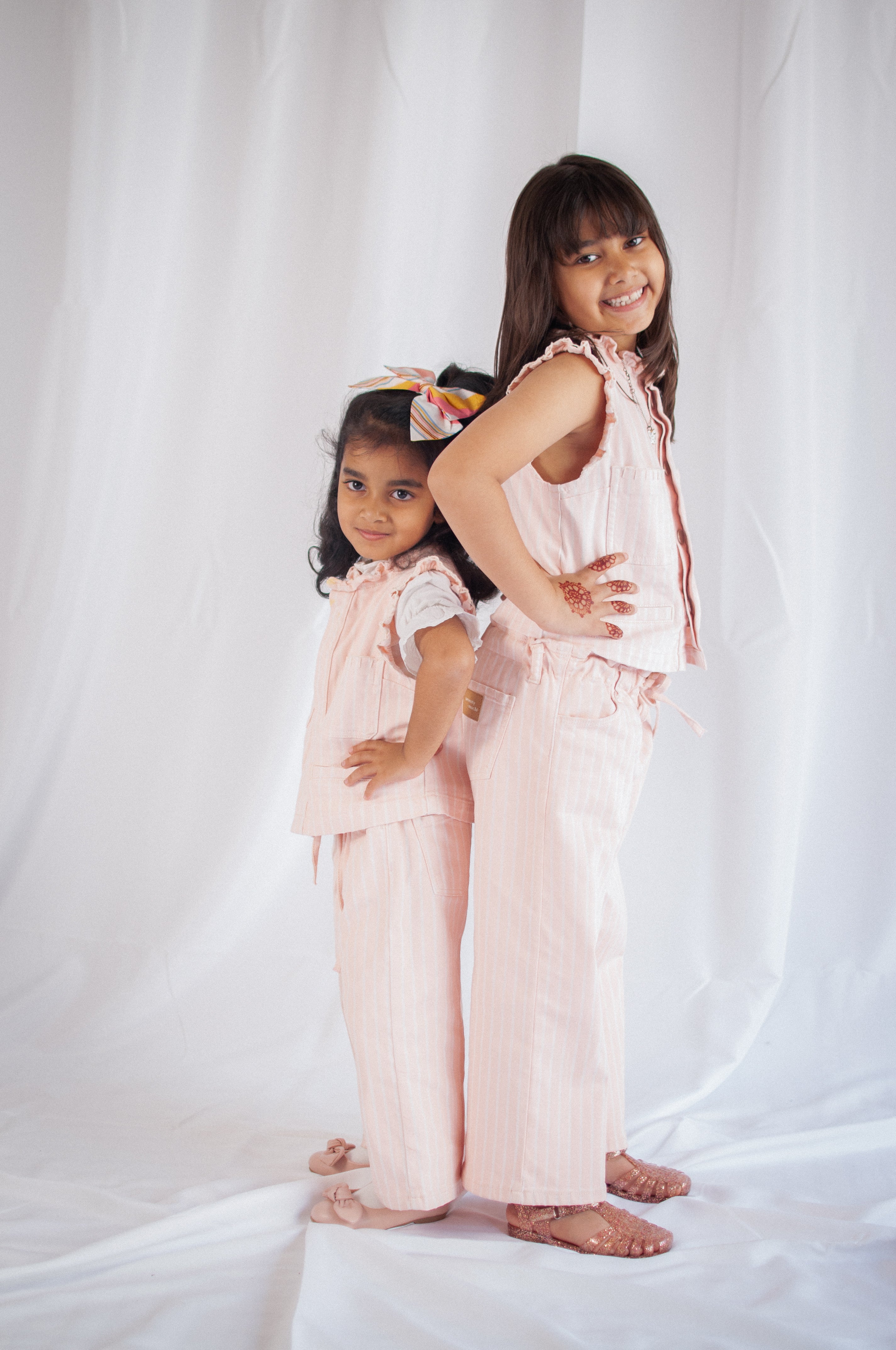 Girl's Pablo Denim Vest in Pink Dawn Wide Stripe - seventy + mochi