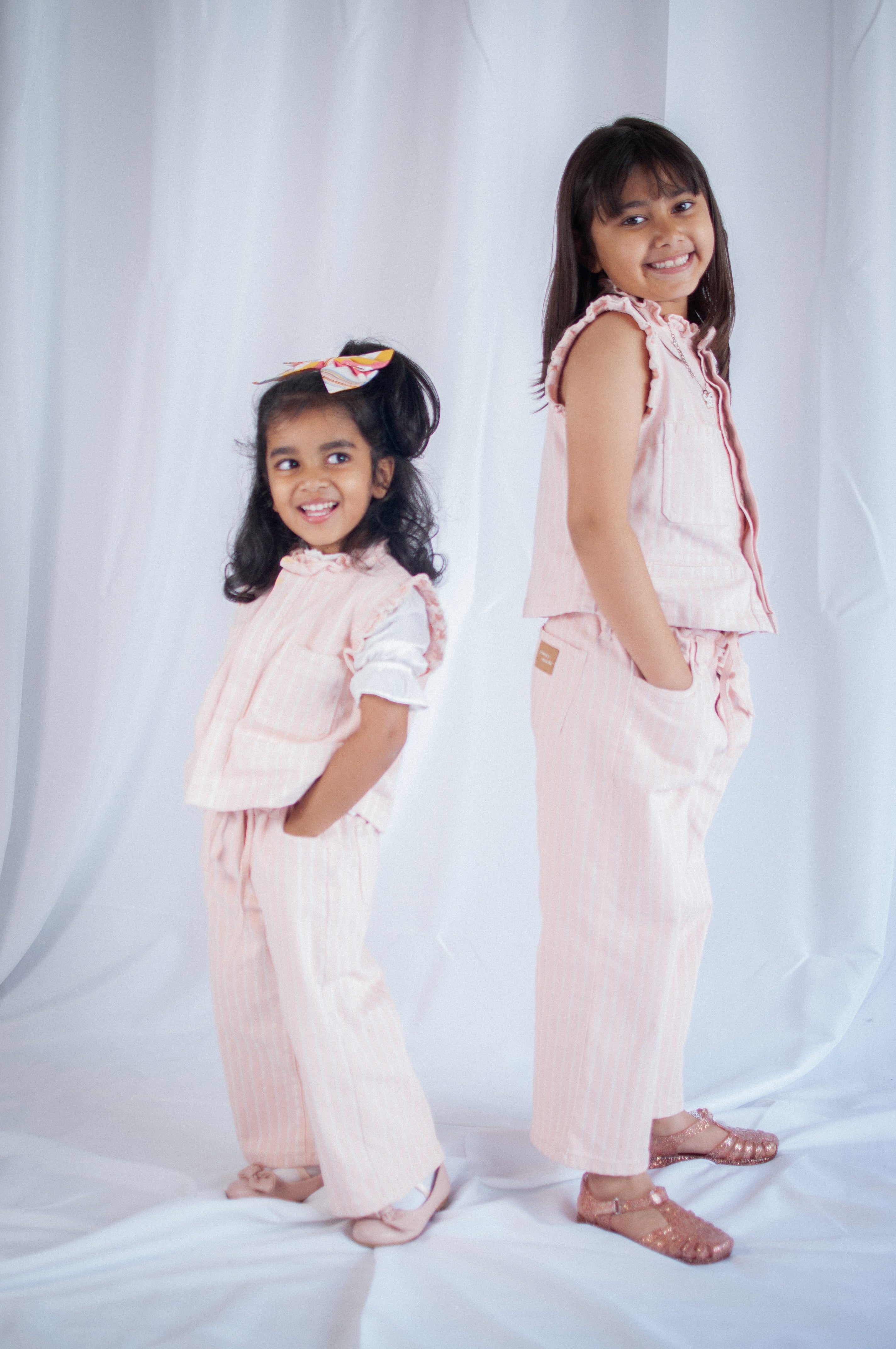 Girl's Pablo Denim Vest in Pink Dawn Wide Stripe - seventy + mochi