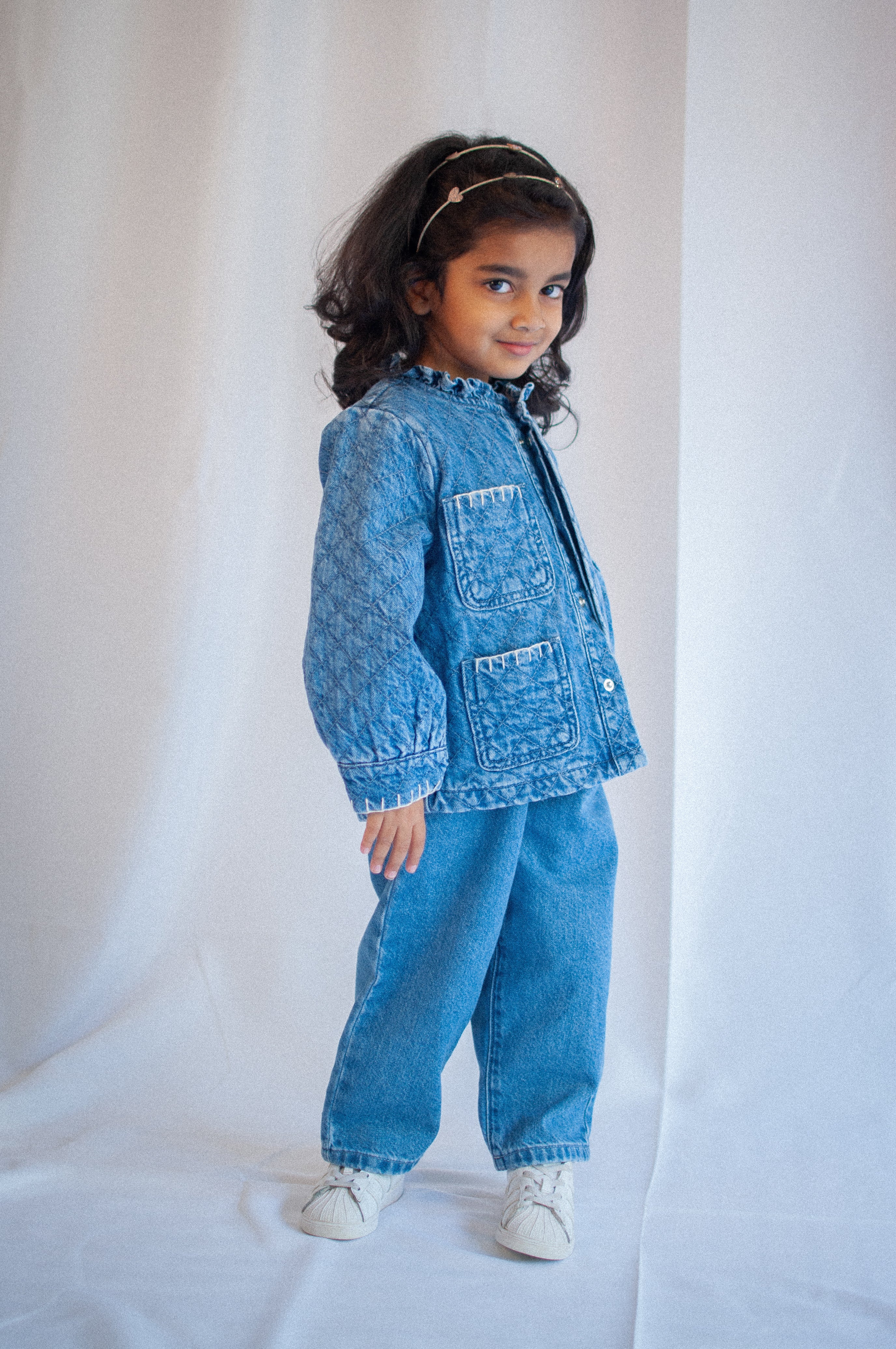 Girl's Pablo Quilted Denim Jacket in Rodeo - seventy + mochi