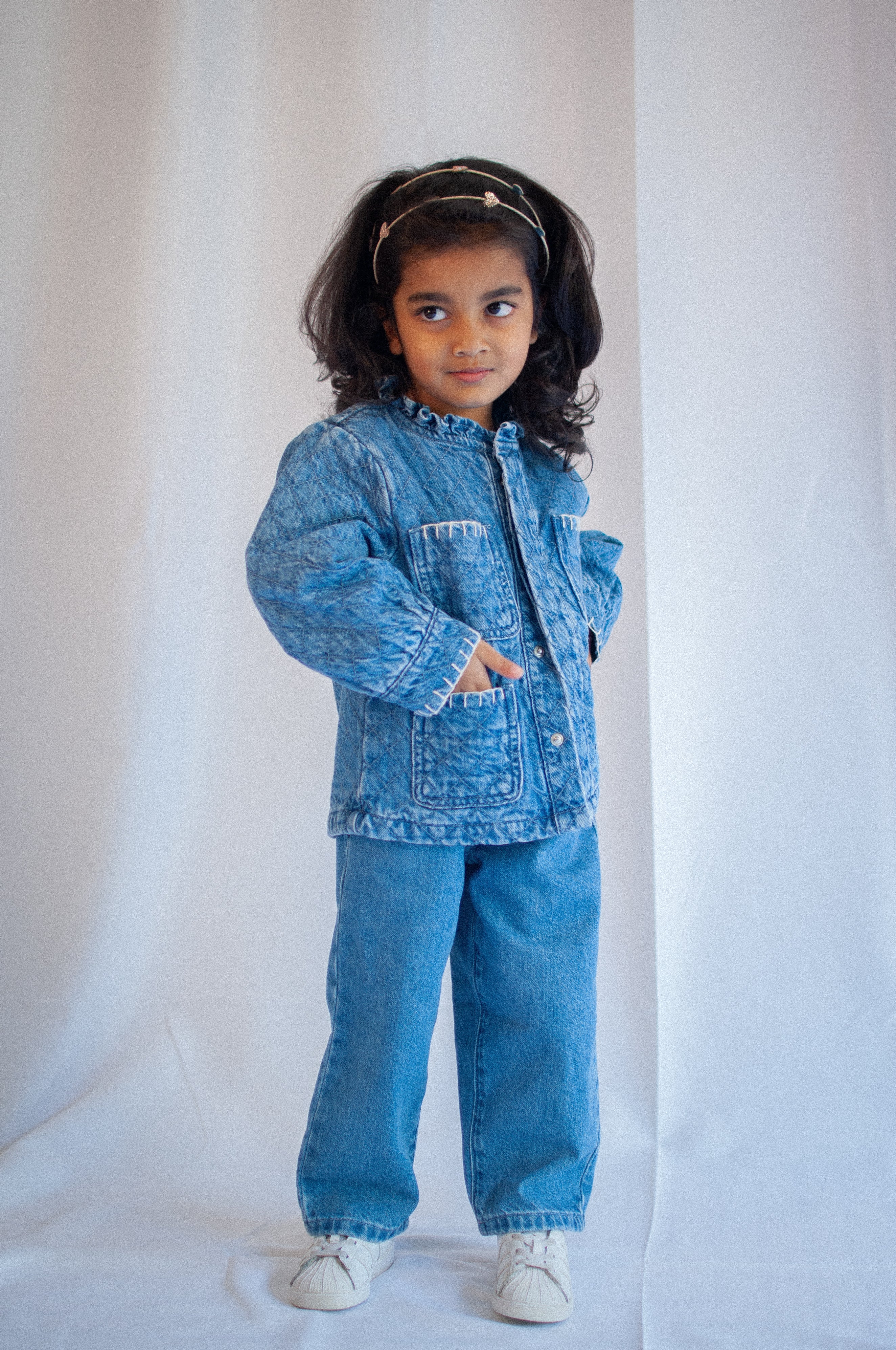 Girl's Pablo Quilted Denim Jacket in Rodeo - seventy + mochi
