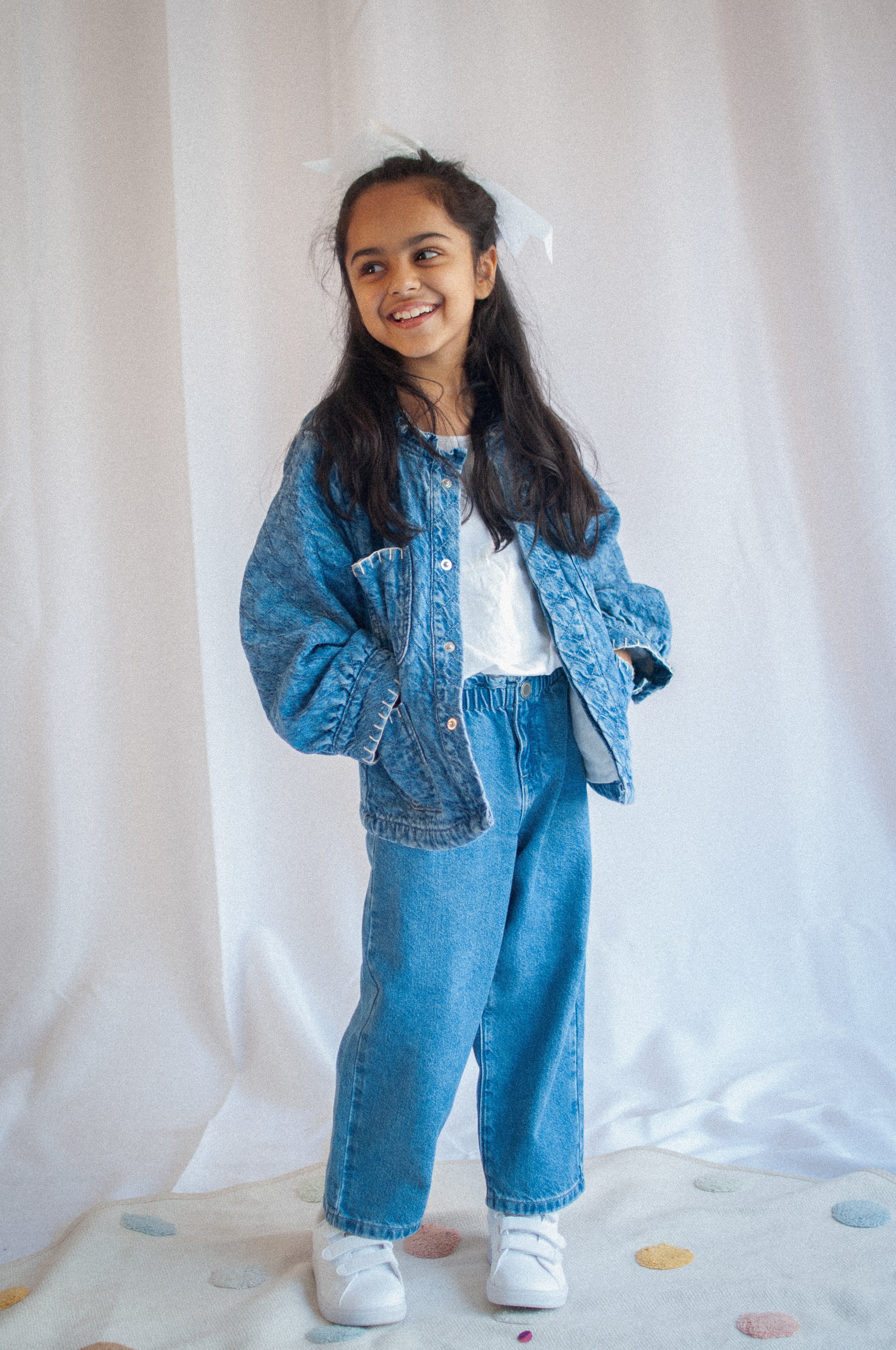 Girl's Pablo Quilted Denim Jacket in Rodeo - seventy + mochi