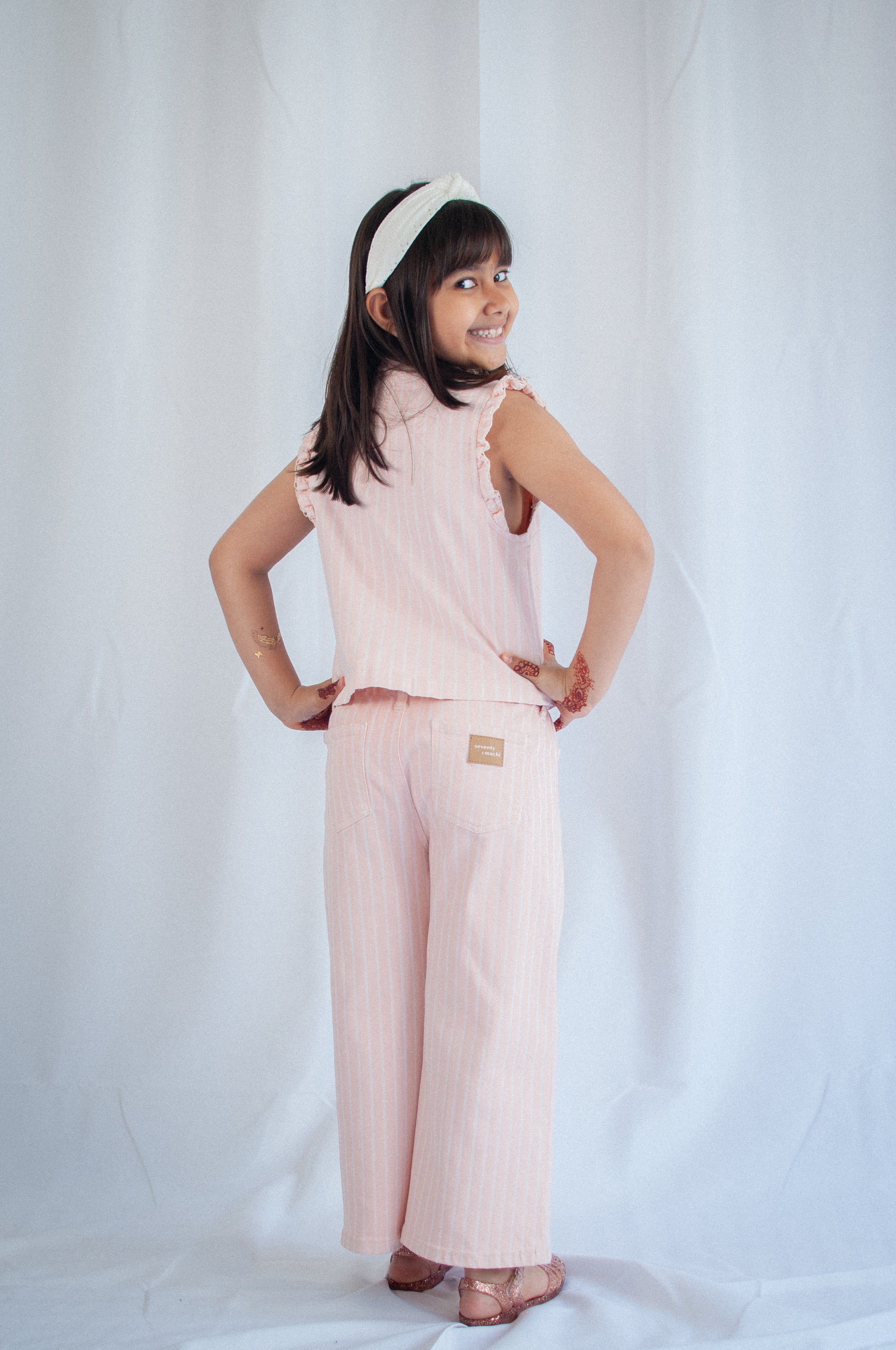 Girl's Blake Jean in Pink Dawn Wide Stripe - seventy + mochi