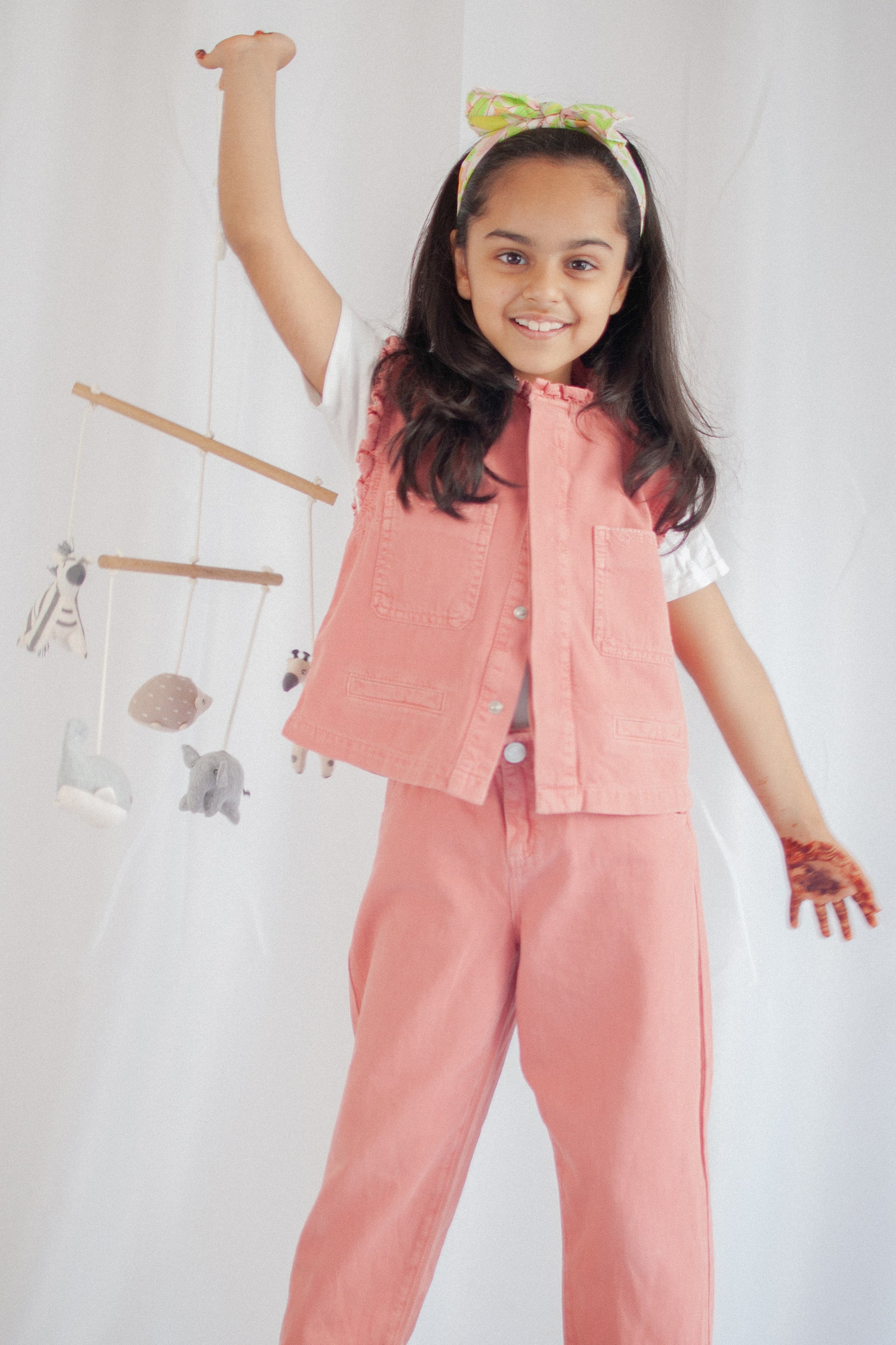 Girl's Pablo Denim Vest in Mineral Red - seventy + mochi