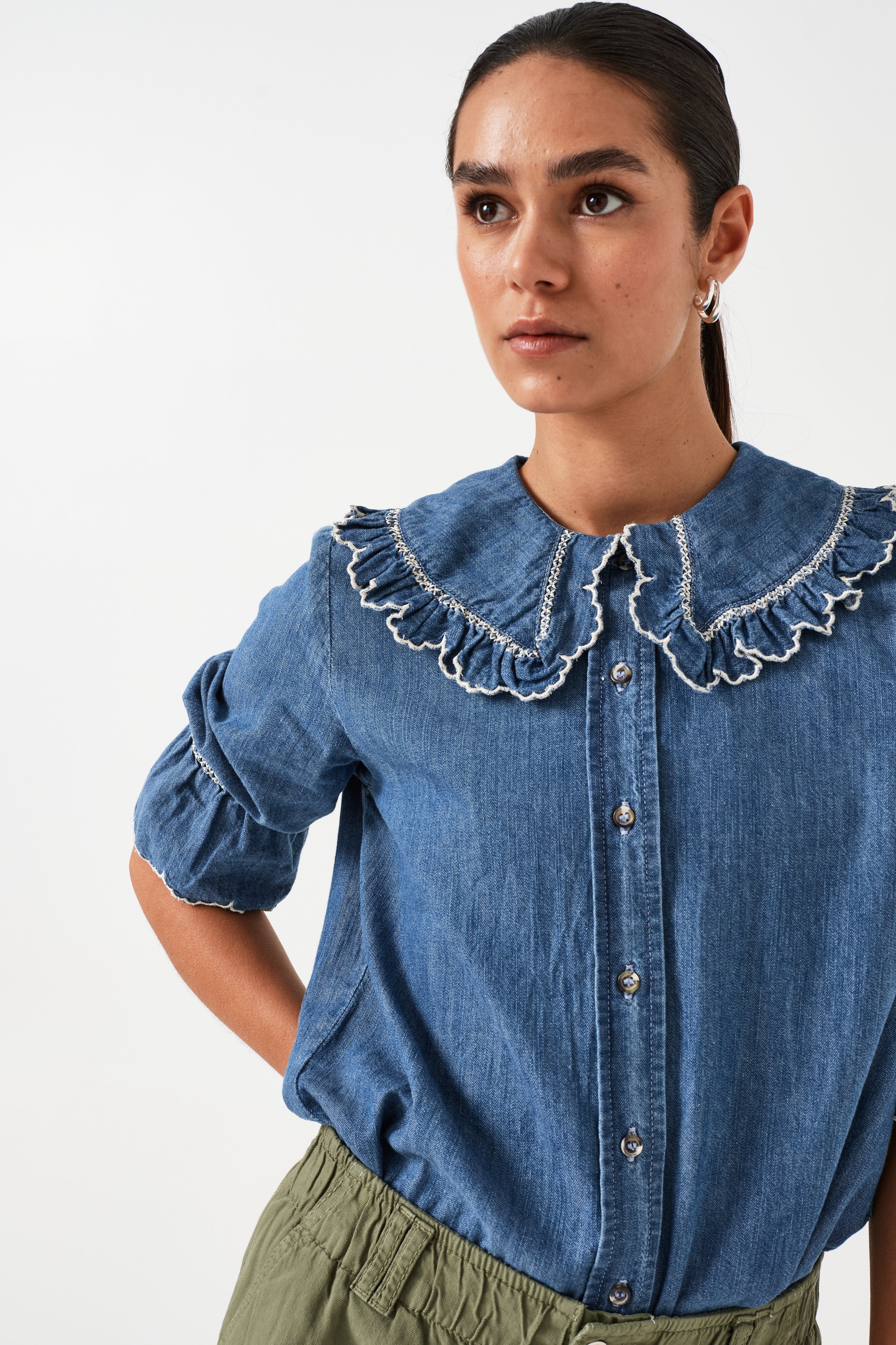 Daisy Blouse in Indigo Denim - seventy + mochi