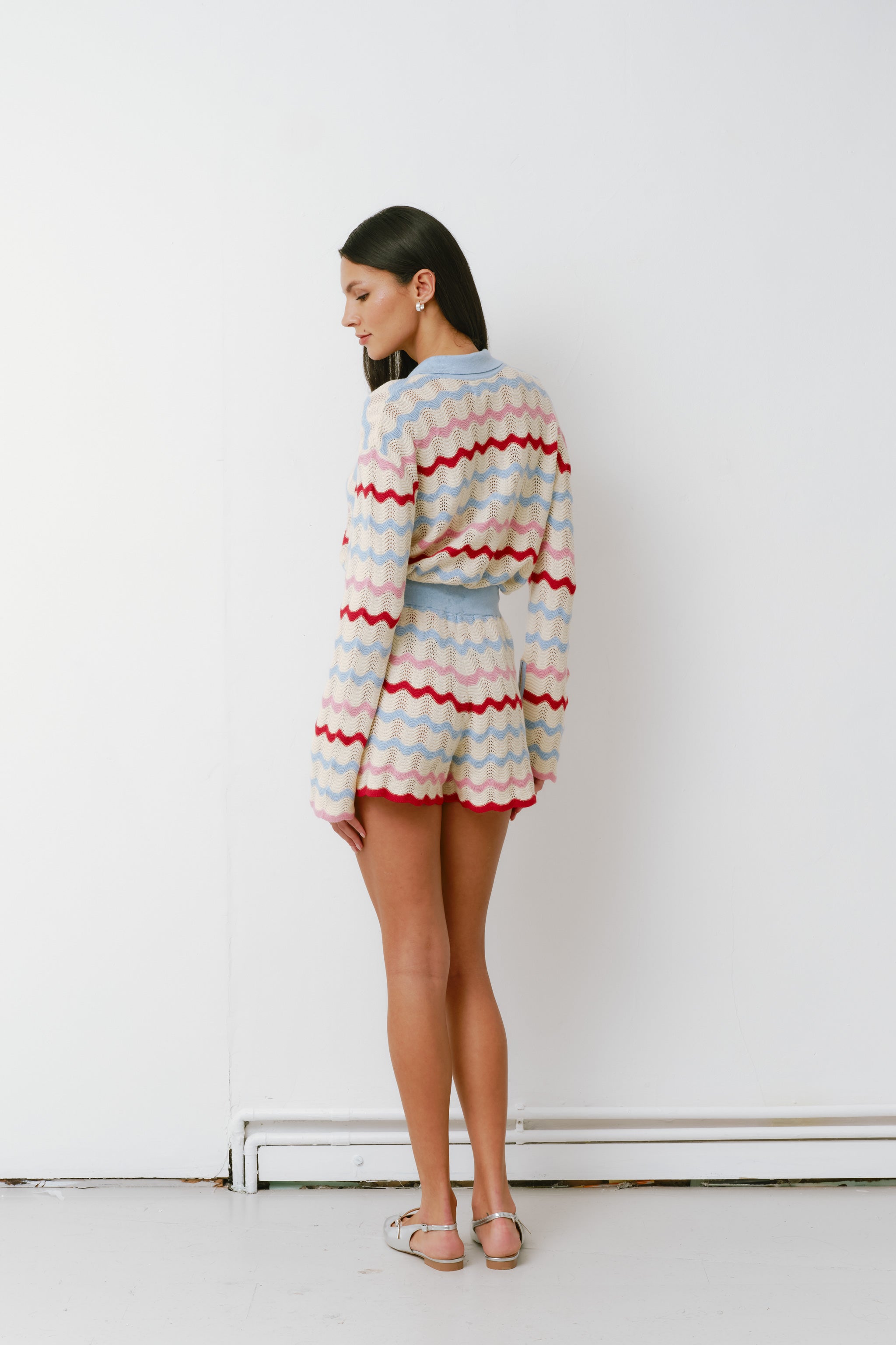 Edie Cashmere Short in Baby Blue Stripe - seventy + mochi