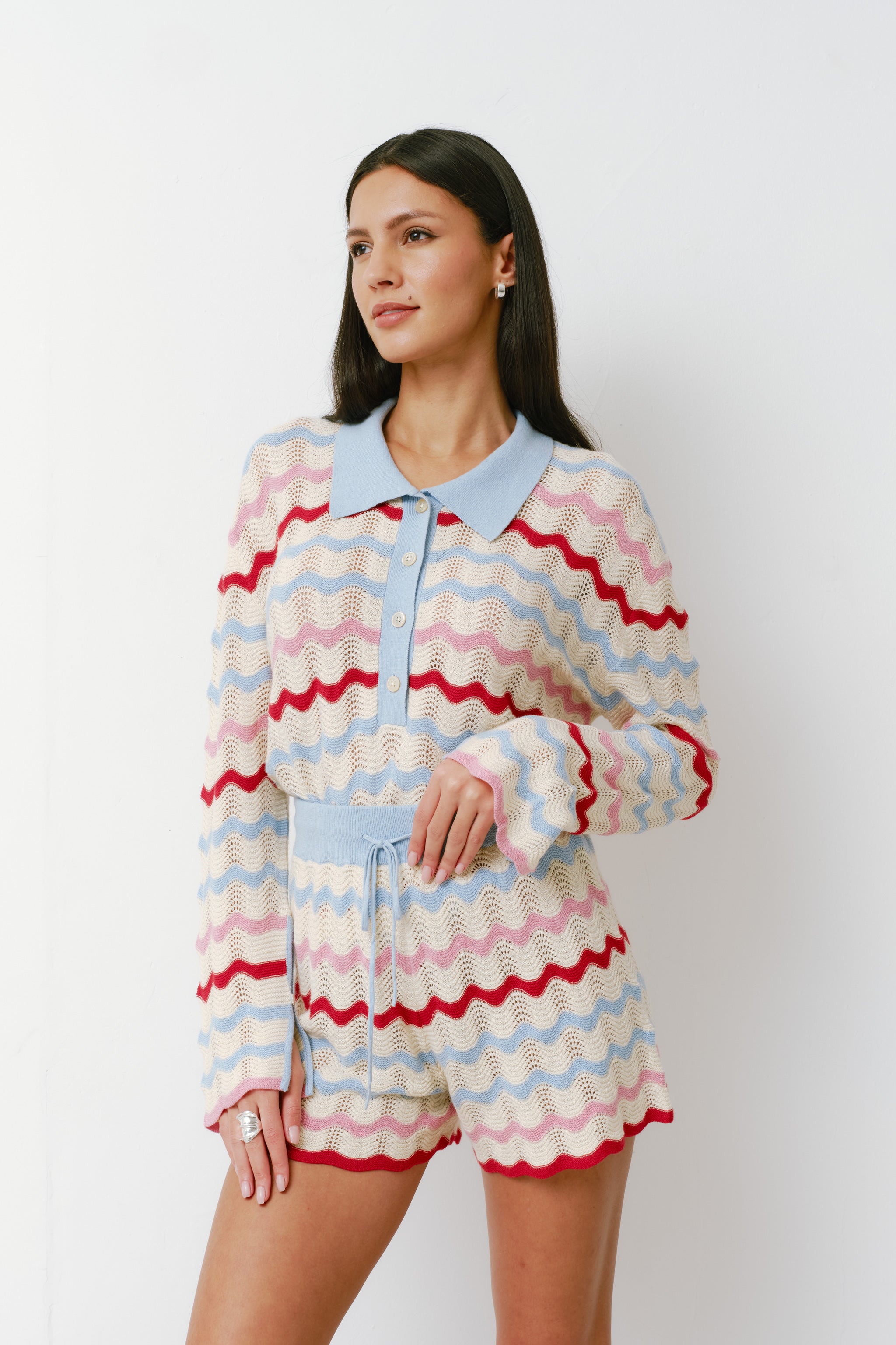 Edie Cashmere Short in Baby Blue Stripe - seventy + mochi