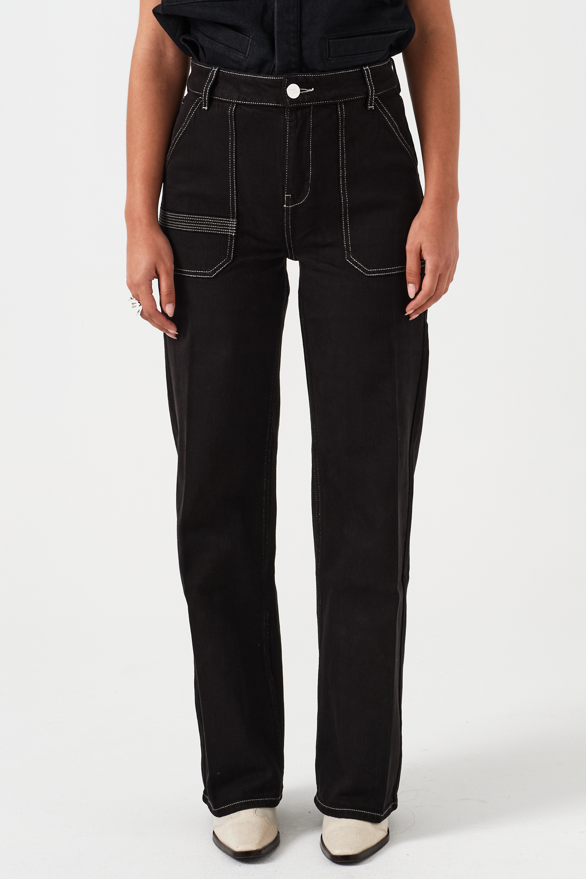 Elodie Full Length Jean in Black & Ecru Thread - seventy + mochi
