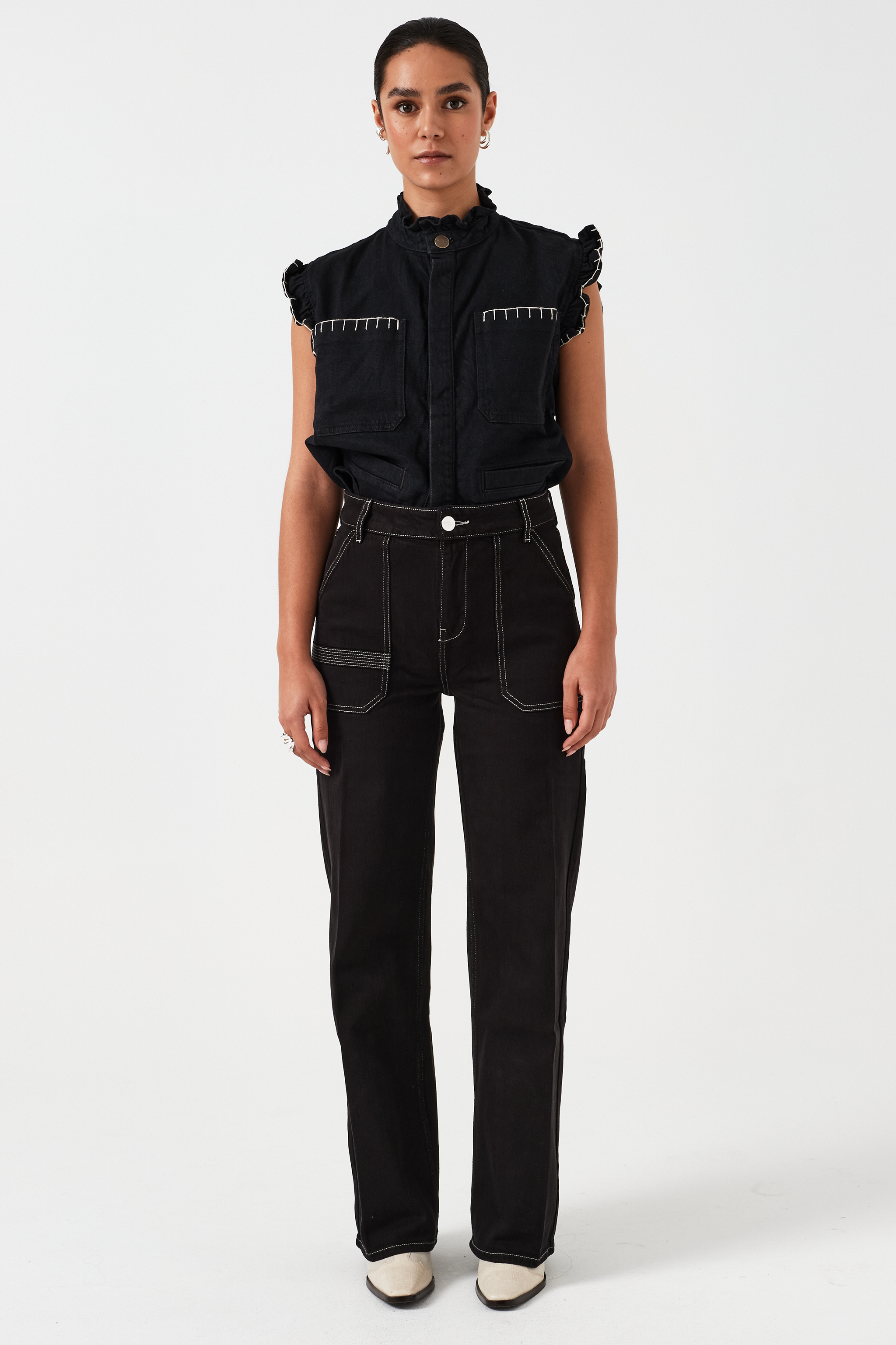 Elodie Full Length Jean in Black & Ecru Thread - seventy + mochi