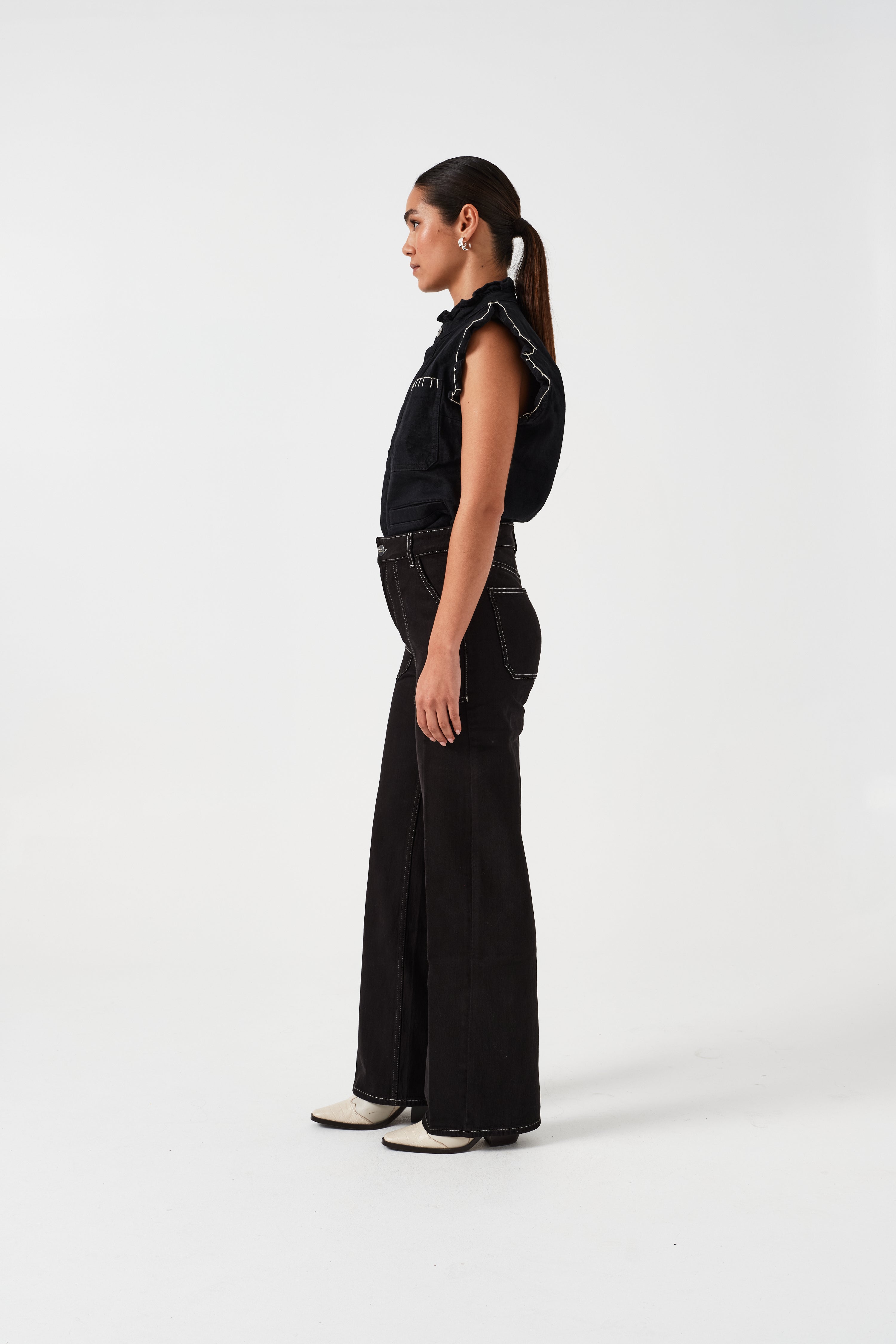 Elodie Full Length Jean in Black & Ecru Thread - seventy + mochi
