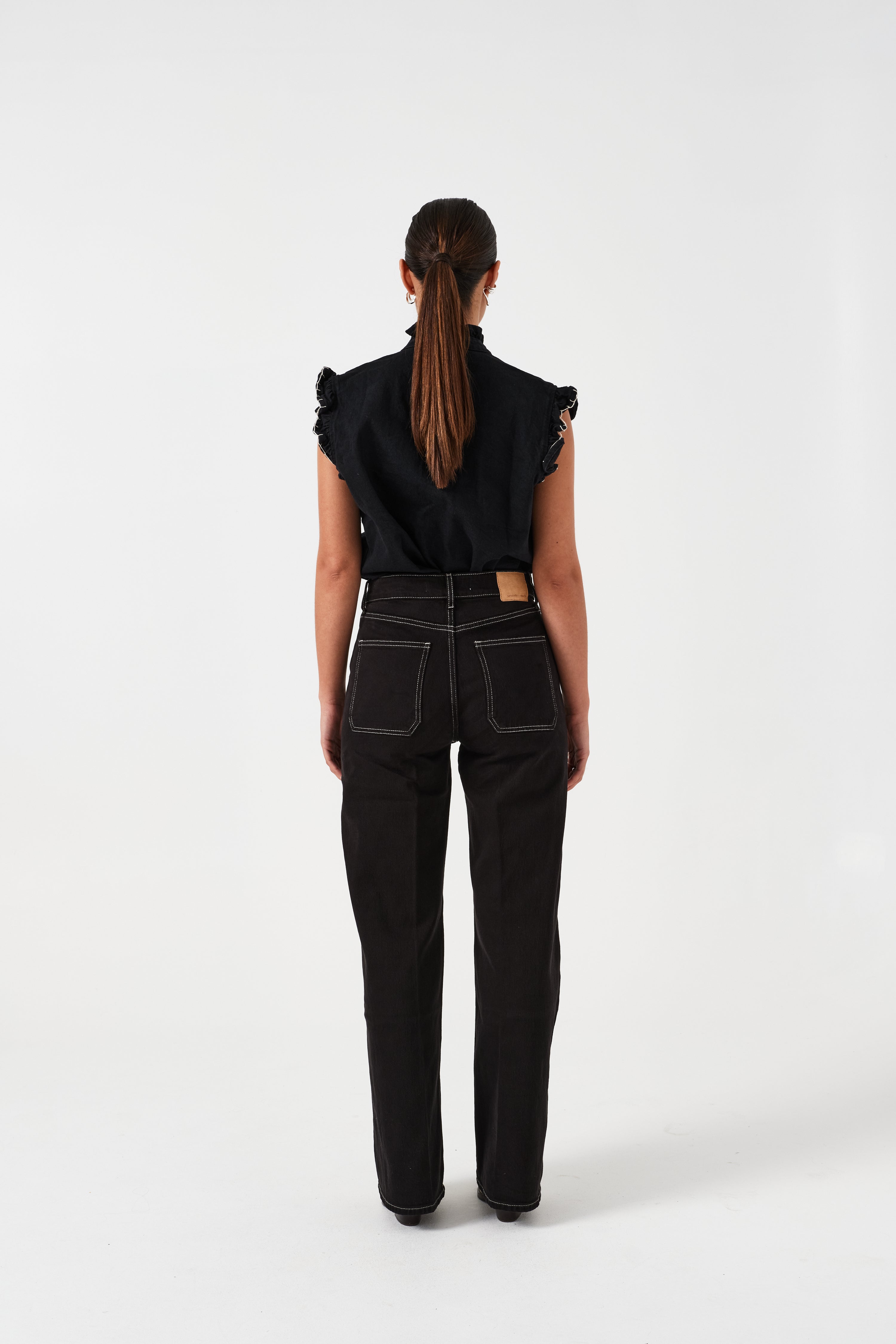 Elodie Full Length Jean in Black & Ecru Thread - seventy + mochi