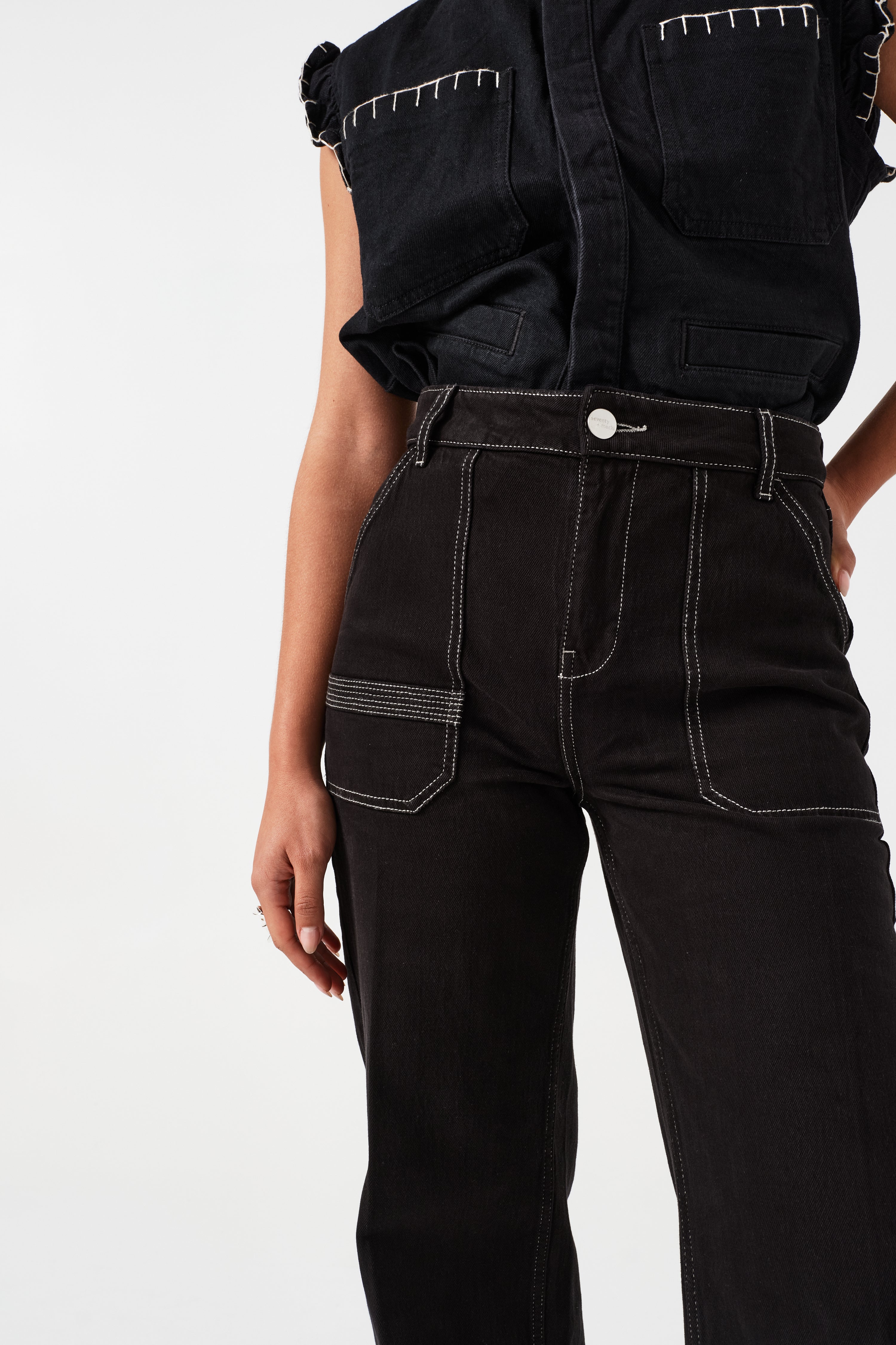 Elodie Full Length Jean in Black & Ecru Thread - seventy + mochi
