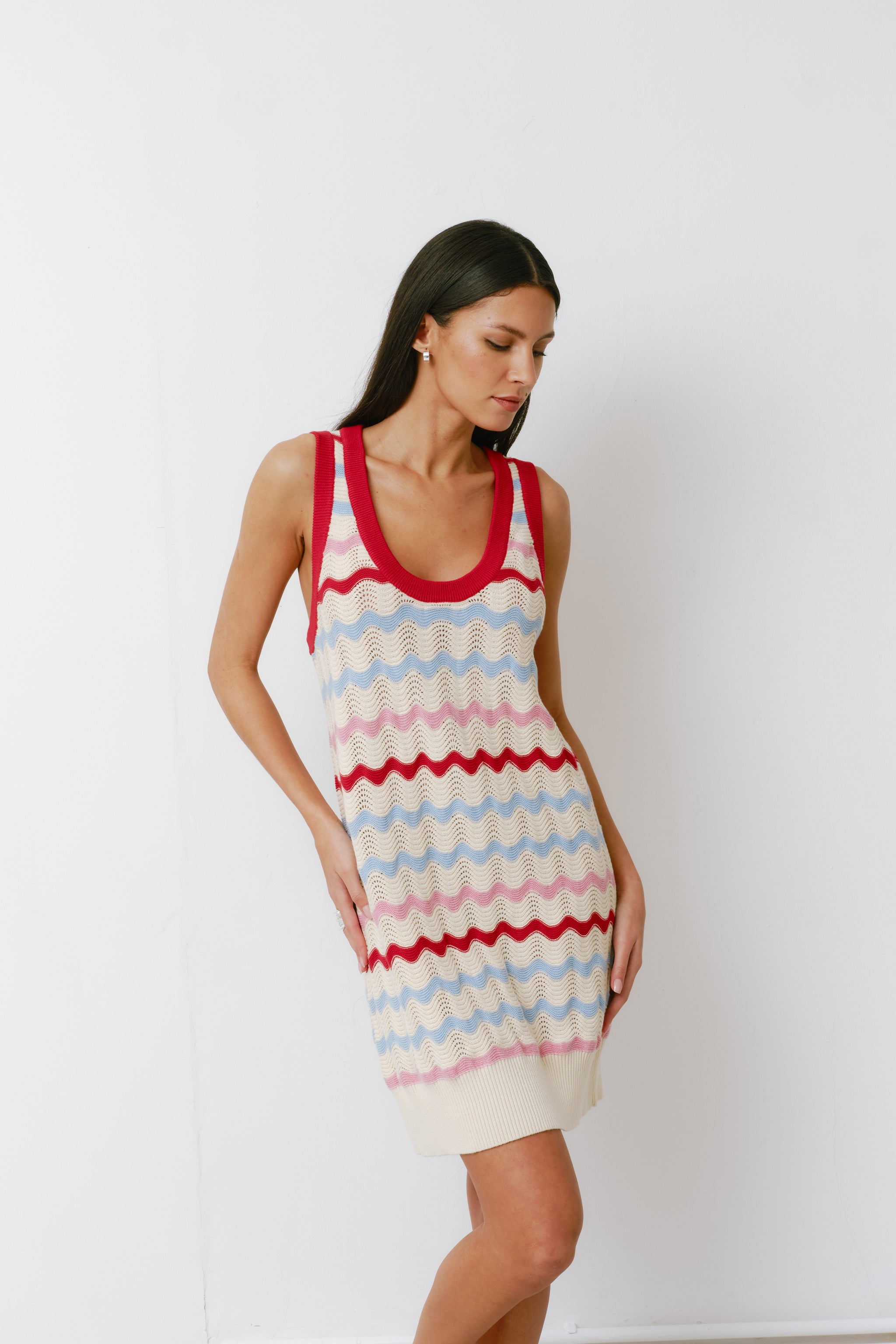 Edie Cashmere Dress in Baby Blue Stripe - seventy + mochi