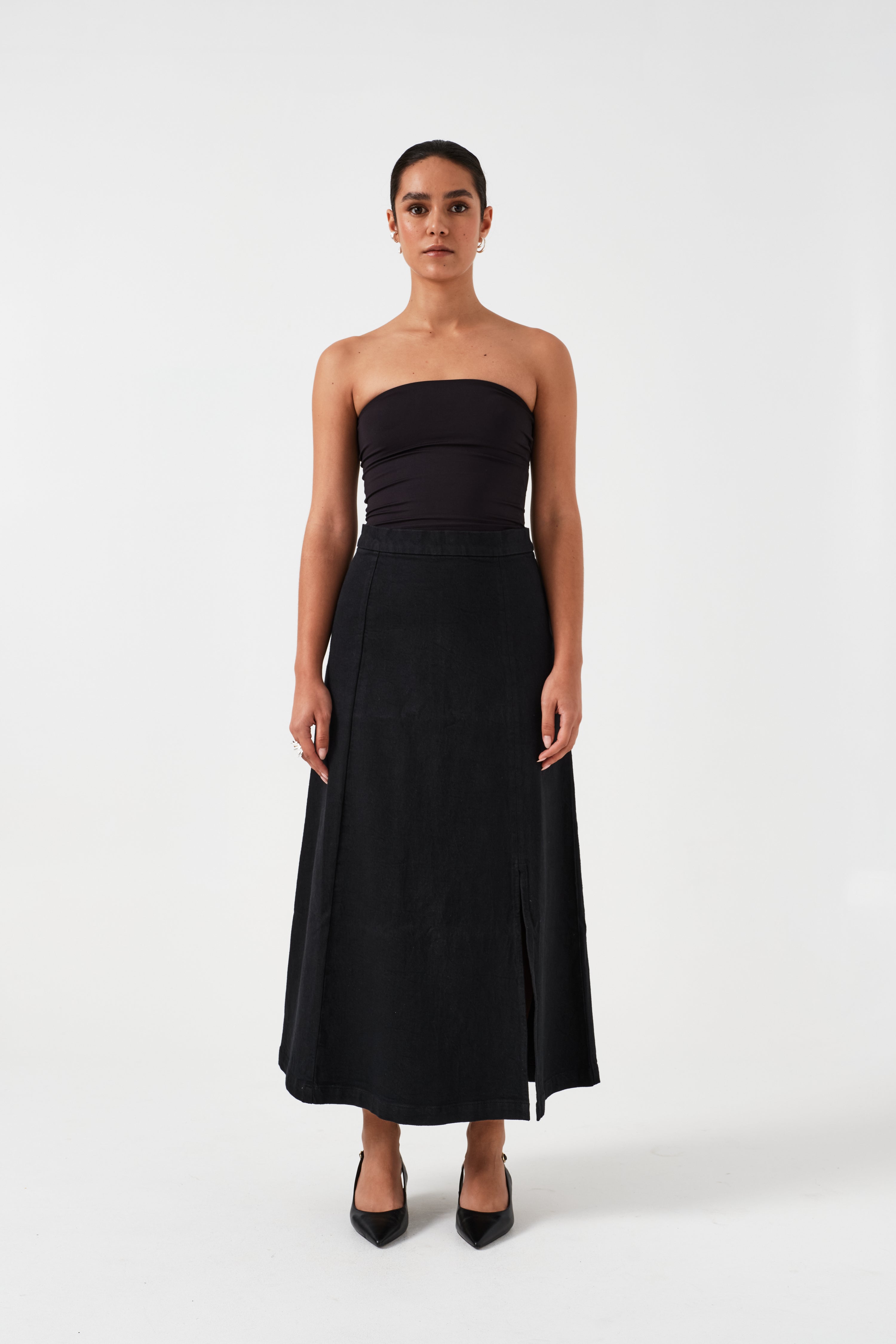 Faye Slip Skirt in Vintage Black - seventy + mochi