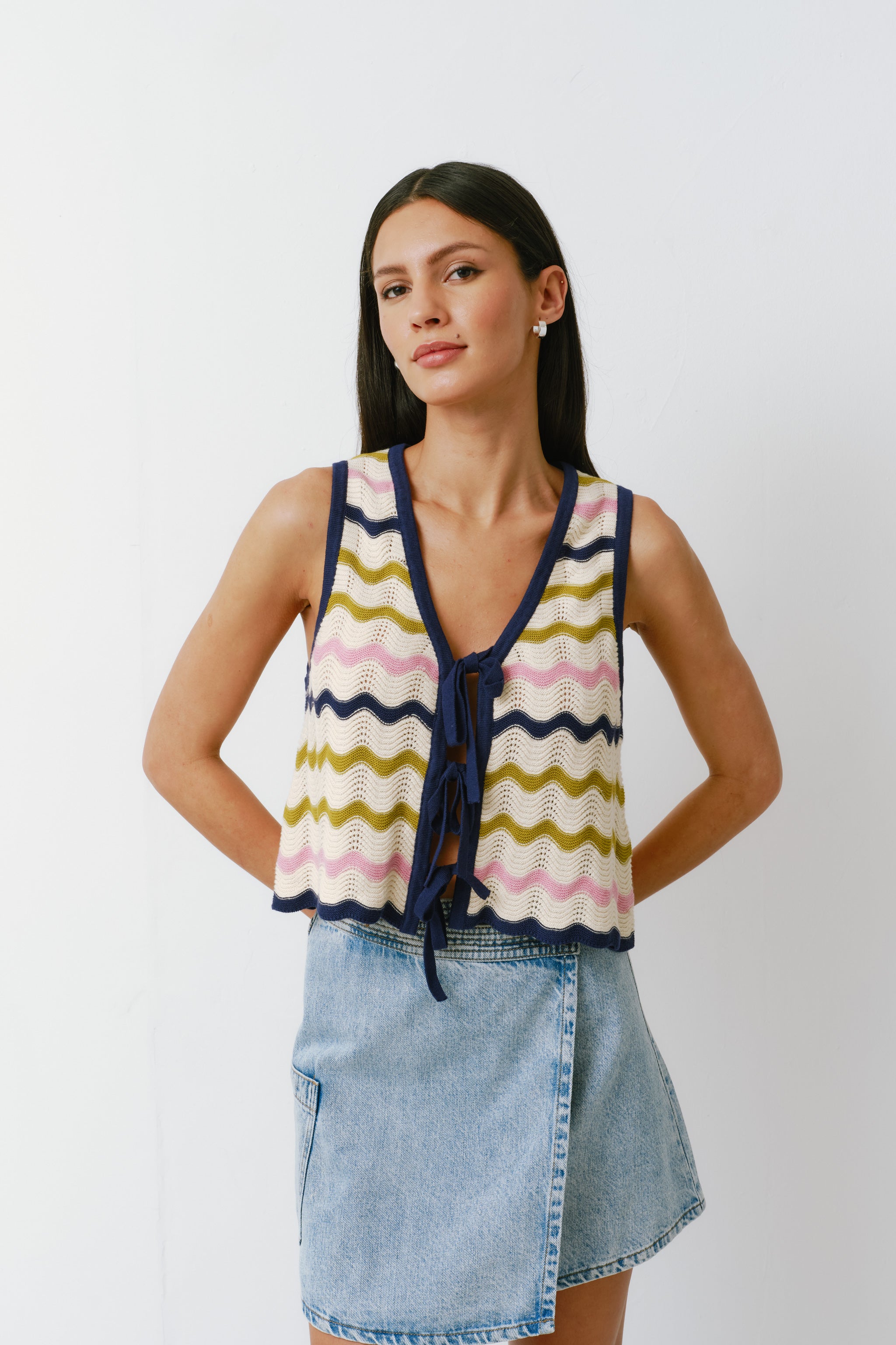 Edie Tie Vest in Lime Stripe