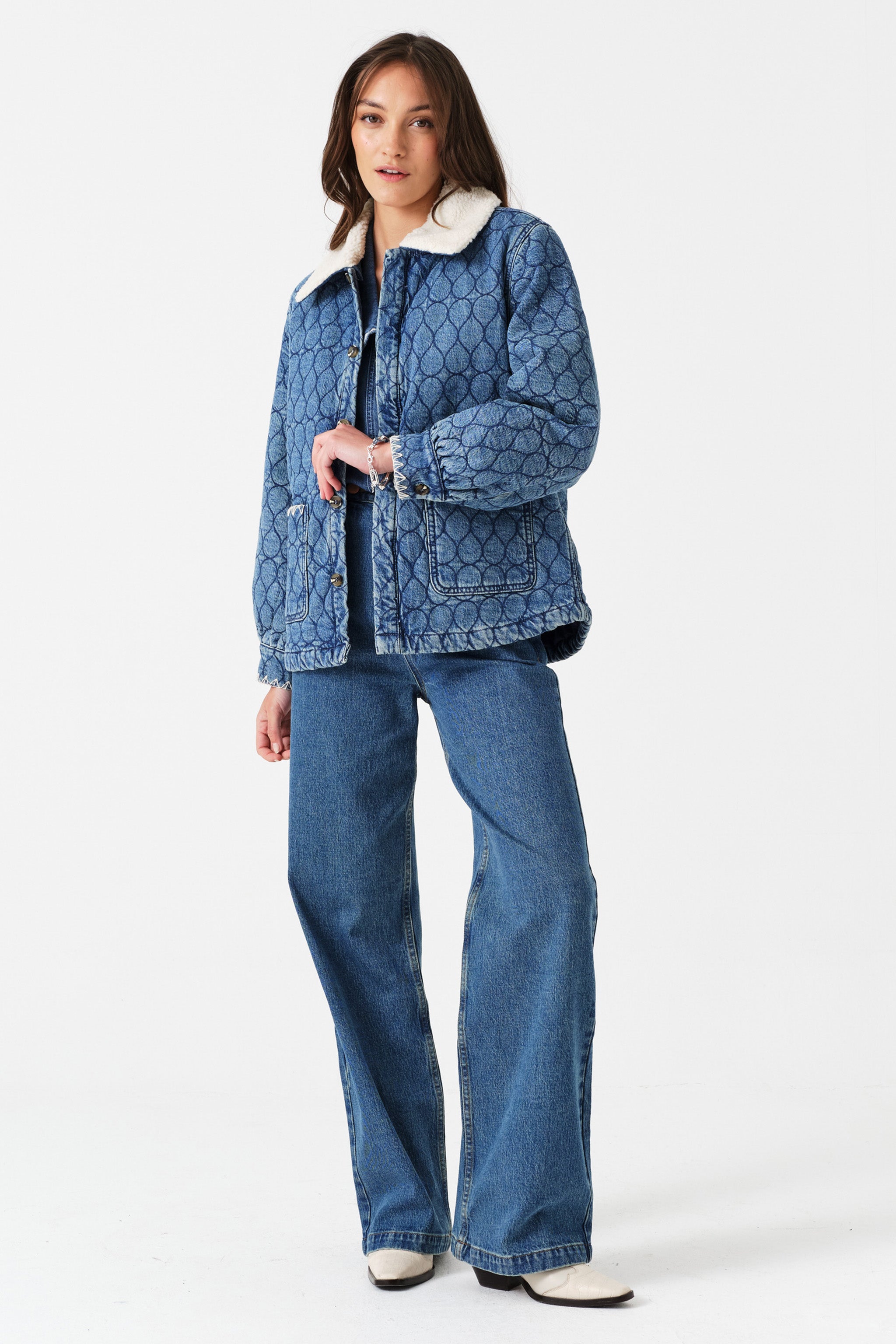 Frida Sherpa Collar Quilted Jacket in Pasadena