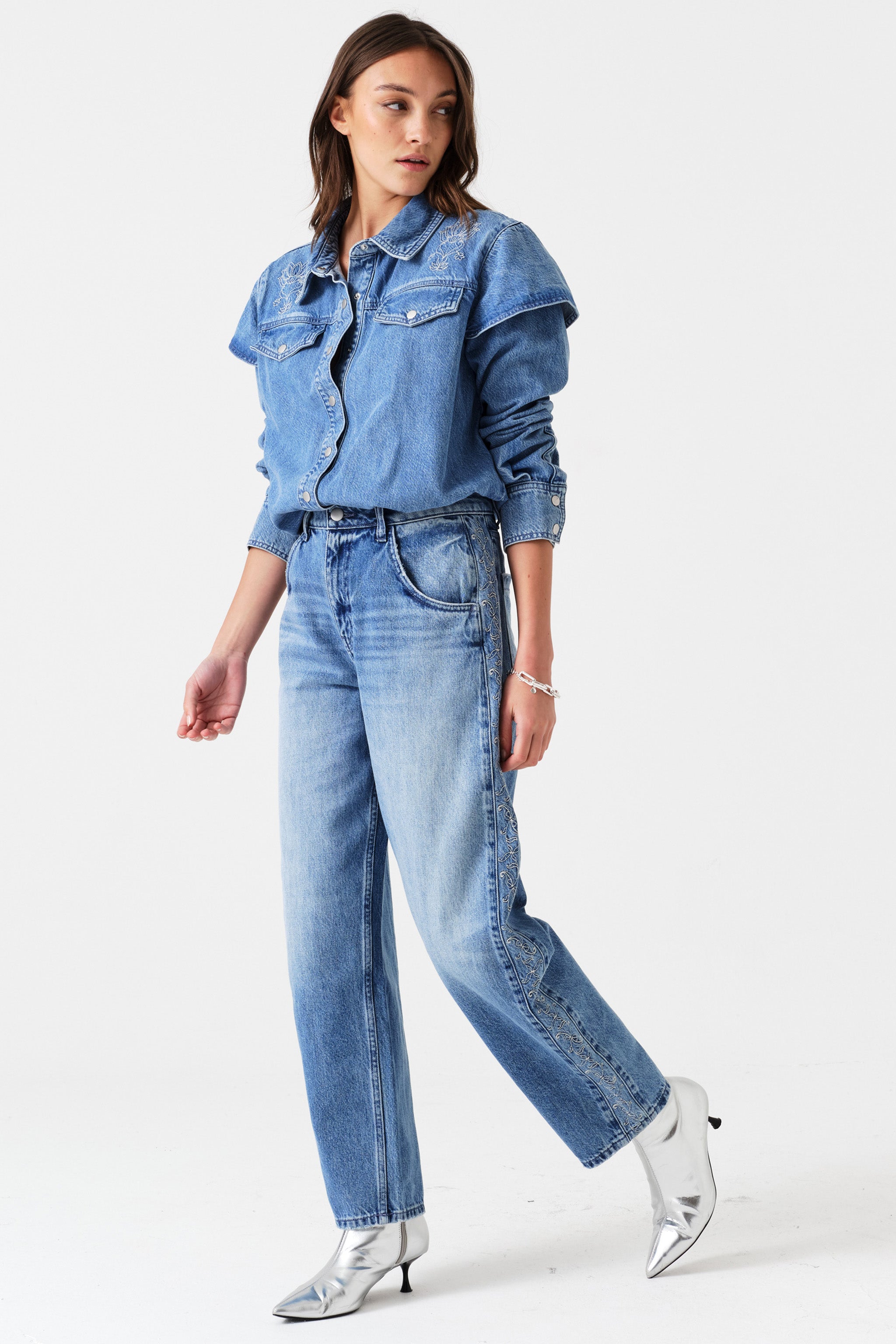 Juno Embroidered Denim Shirt in Malibu