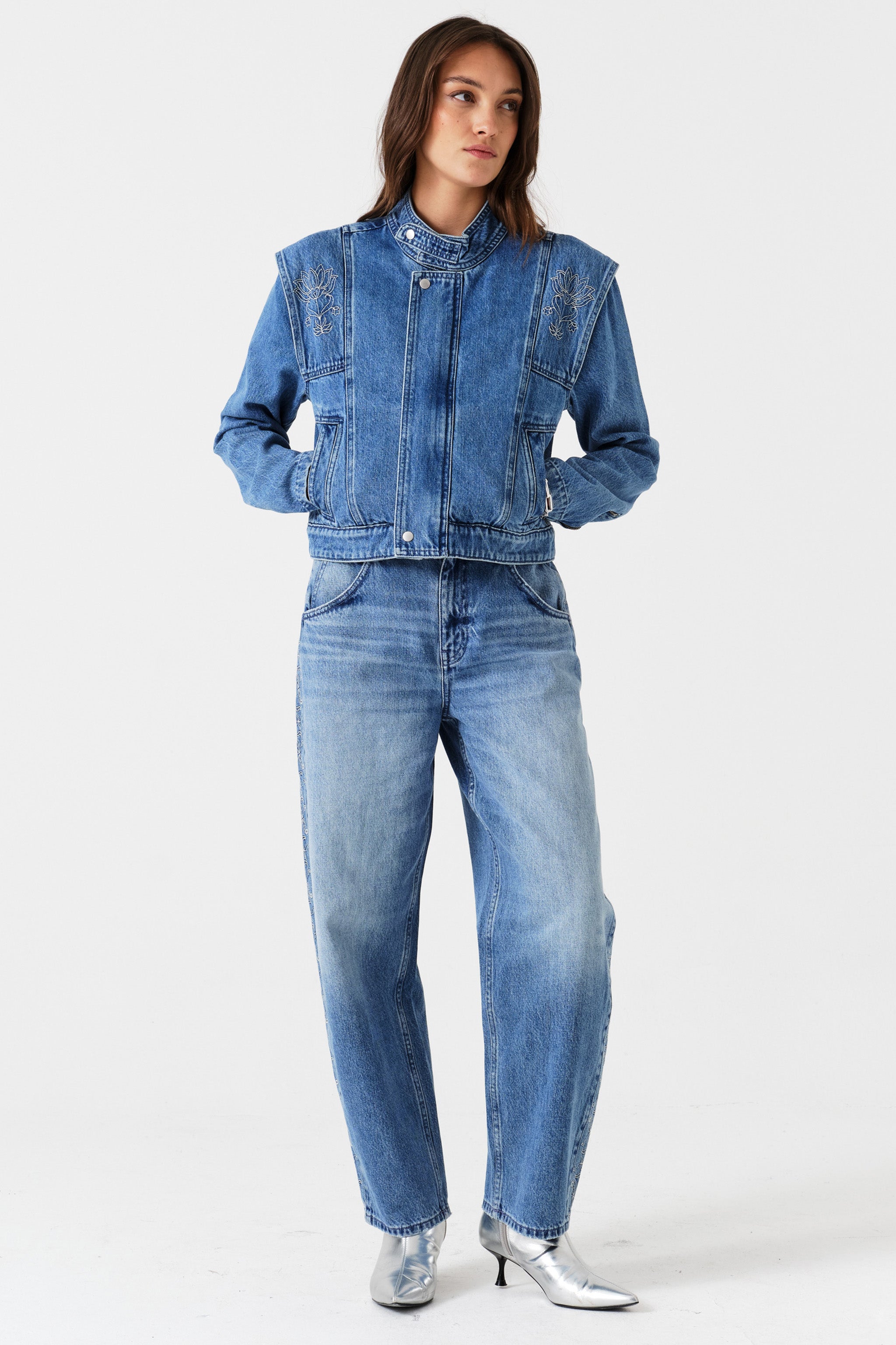 June Embroidered Denim Jacket in Malibu