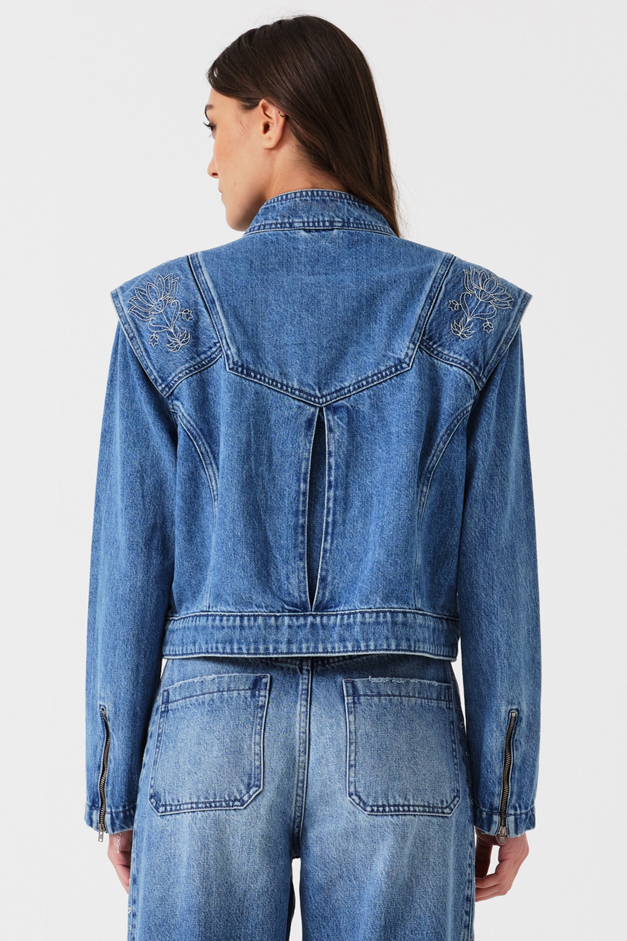 June Embroidered Denim Jacket in Malibu